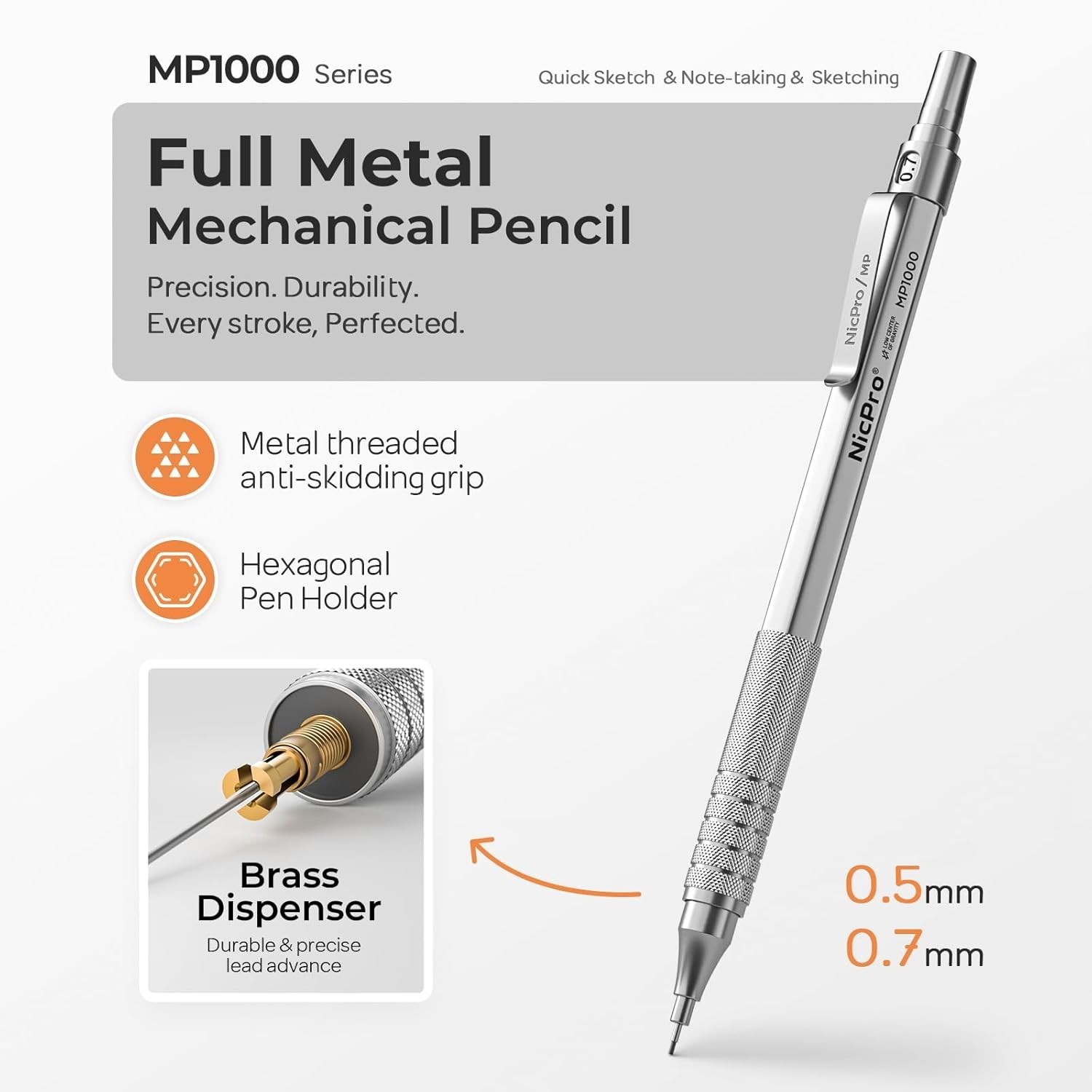 2 PCS Mechanical Pencils with HB Lead Refills & Erasers – Silver Finish