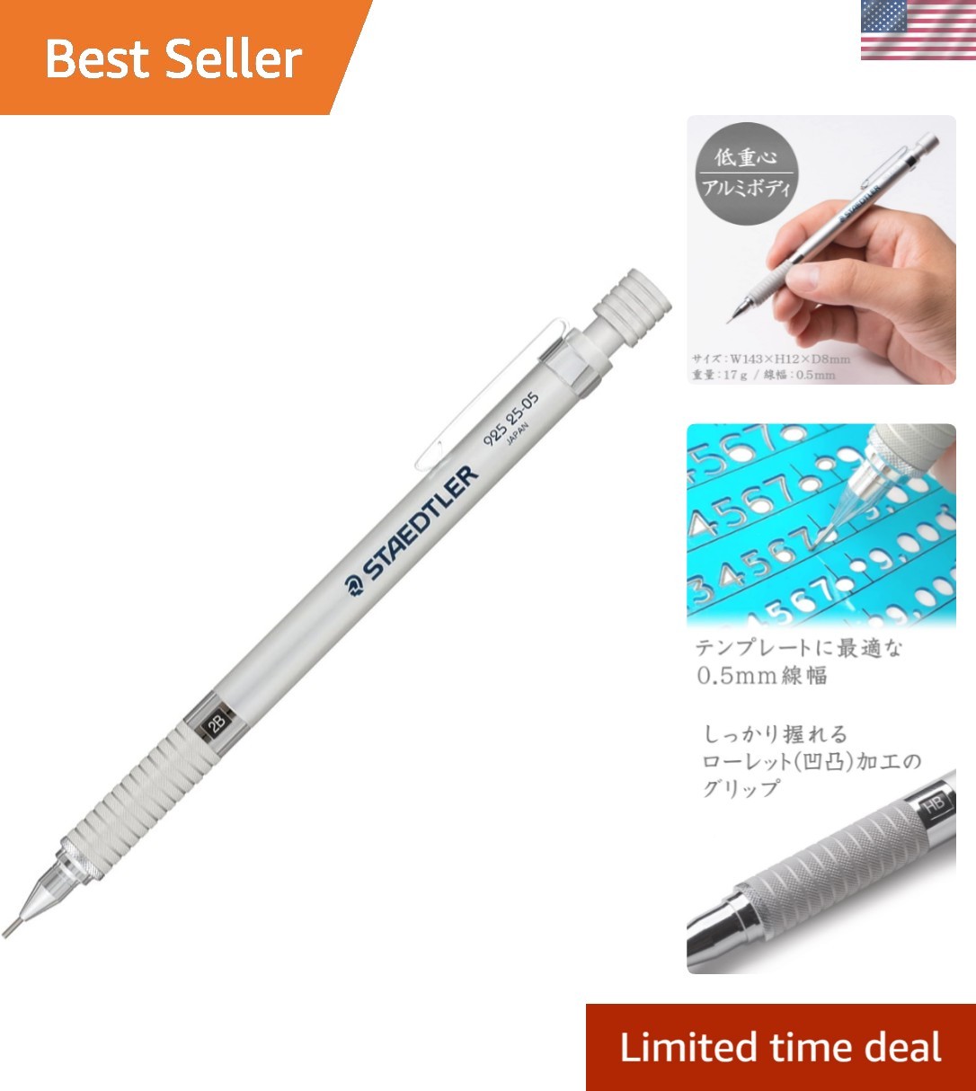 Versatile 0.5mm Mechanical Pencil – Stylish Silver with Pocket Clip Convenience