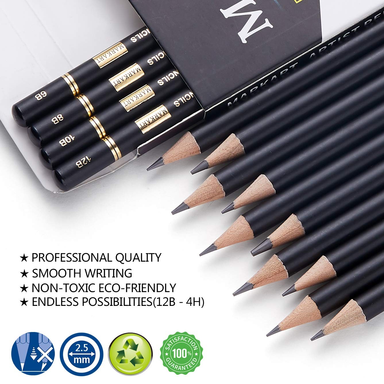 MARKART Professional Drawing Sketching Pencil Set – 14 Black