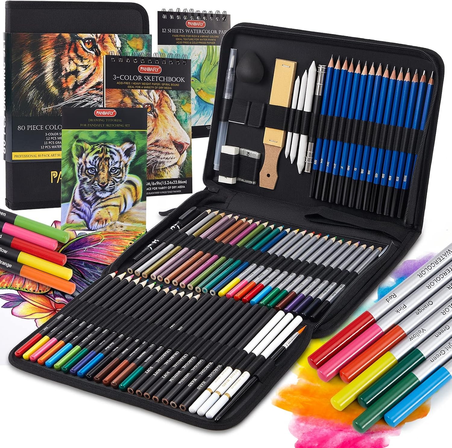 PANDAFLY 80 Pack Drawing Set Sketching 80 Piece Set, 80 – multicolour