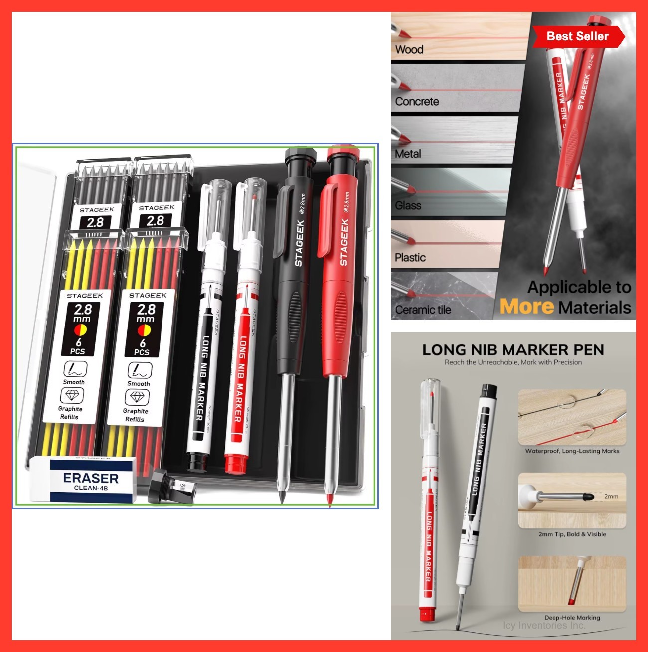 Carpenter Pencil Set 2.8mm Mechanical Pencil 26 Refills Waterproof Deep Hole