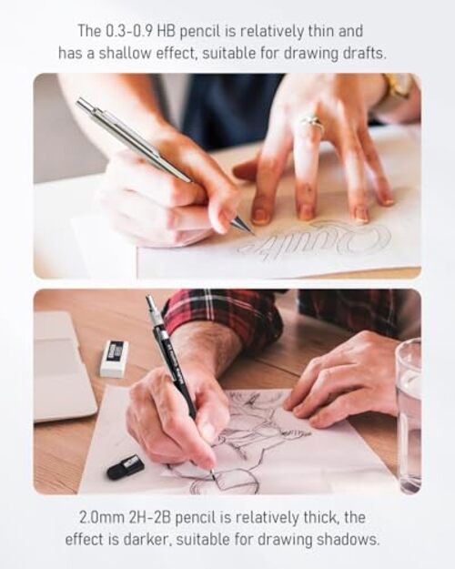 37PCS Art Mechanical Pencil Set, 4PCS Metal Drafting Black 0.3 0.5 0.7 0.9 2.0