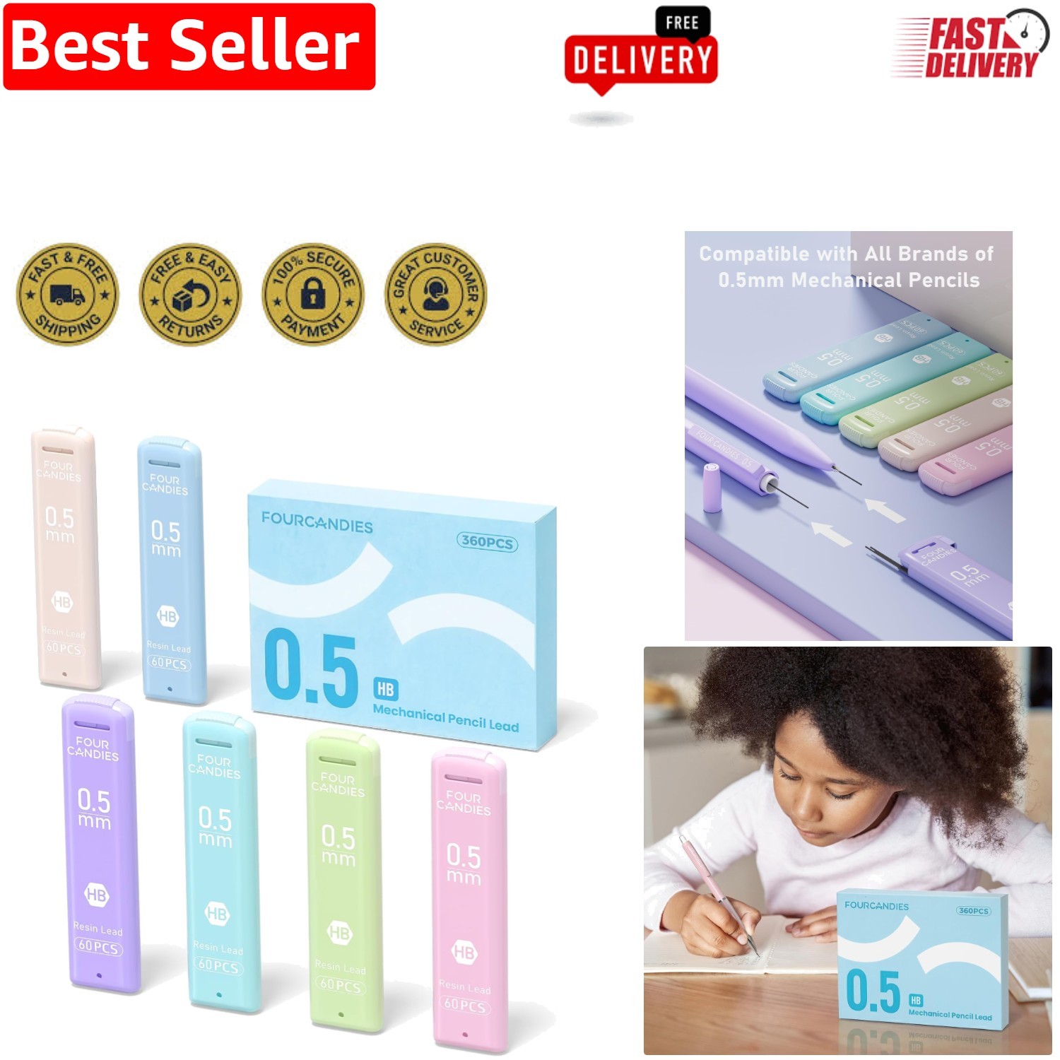 Pack of 360 Black HB Pencil Lead Refills with Stylish Case for Precision Writing