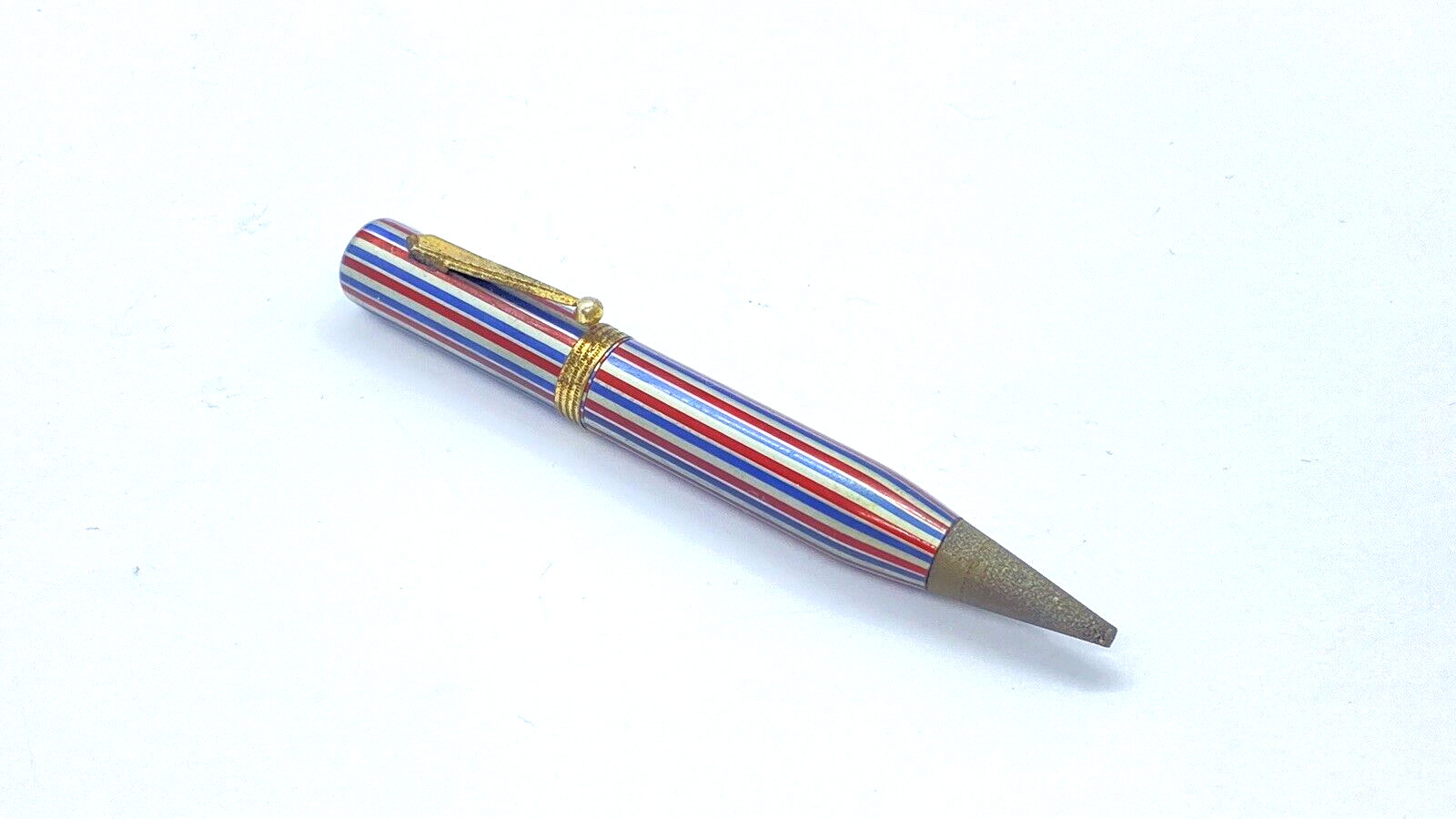 VINTAGE MAJESTIC MINI PENCIL IN TRI COLOR RED & BLUE & WHITE MADE IN USA