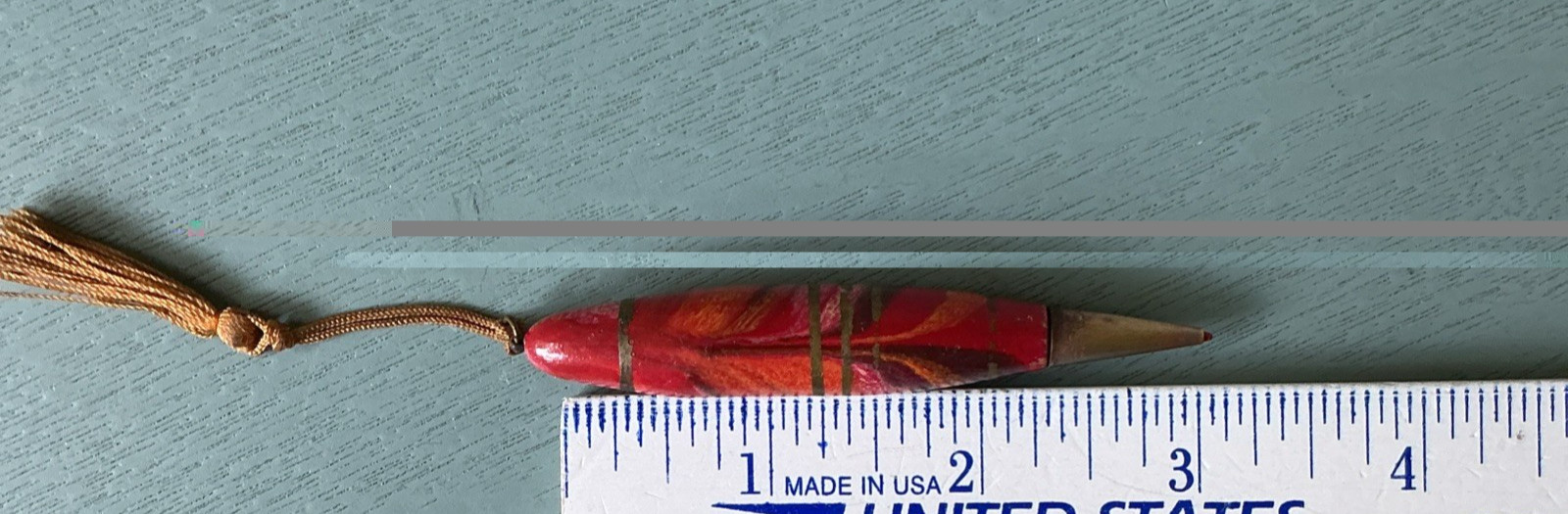 1930s Wooden Torpedo Mechanical Pencil With Tassel 3” Made In Japan Works