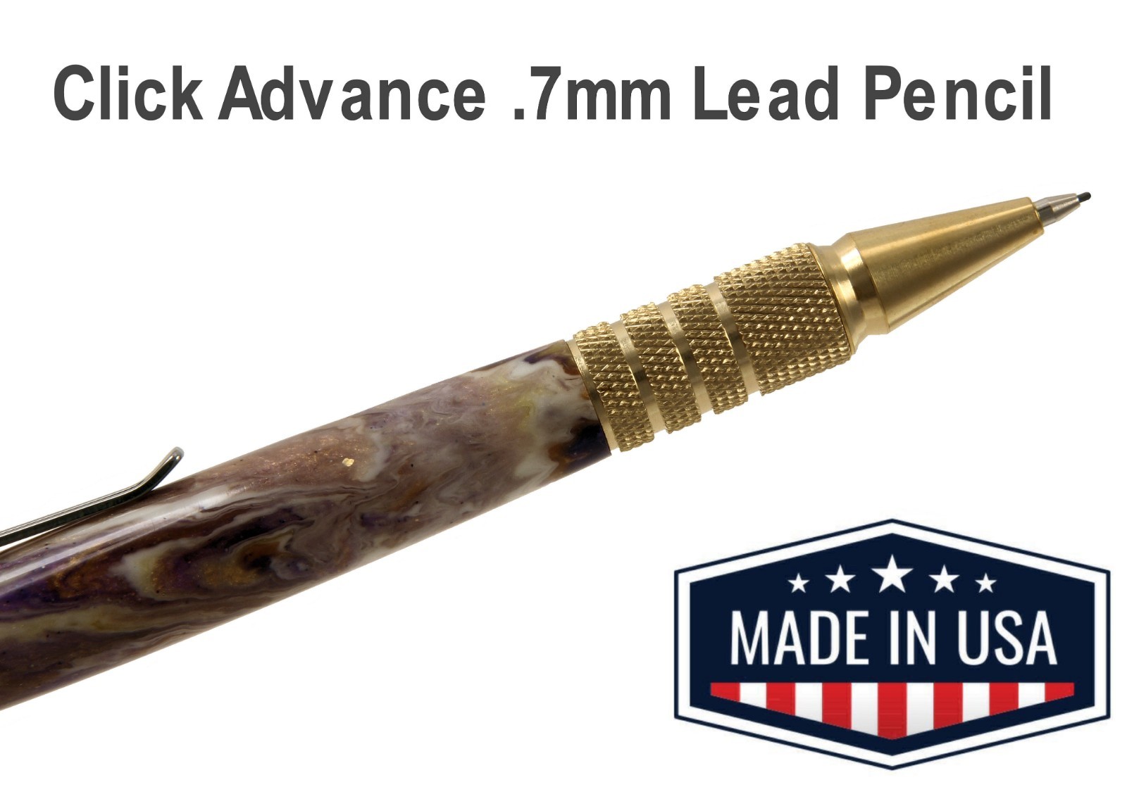 Dura Click .07mm Lead Pencil / Gold Knurled Hardware & Lavender Swirl Body / N87