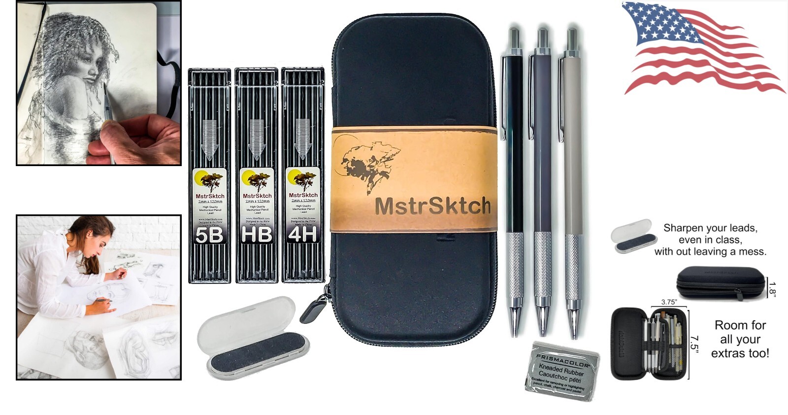 Premium Mechanical Pencils for Drawing – 2mm Graphite Lead Refills – 9 Piece Set