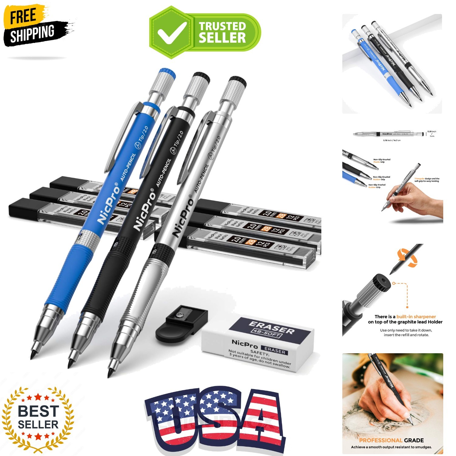 11 Pieces 2mm Mechanical Pencil Set, 3 PCS Carpenter Drafting Pencil 2.0 mm f…