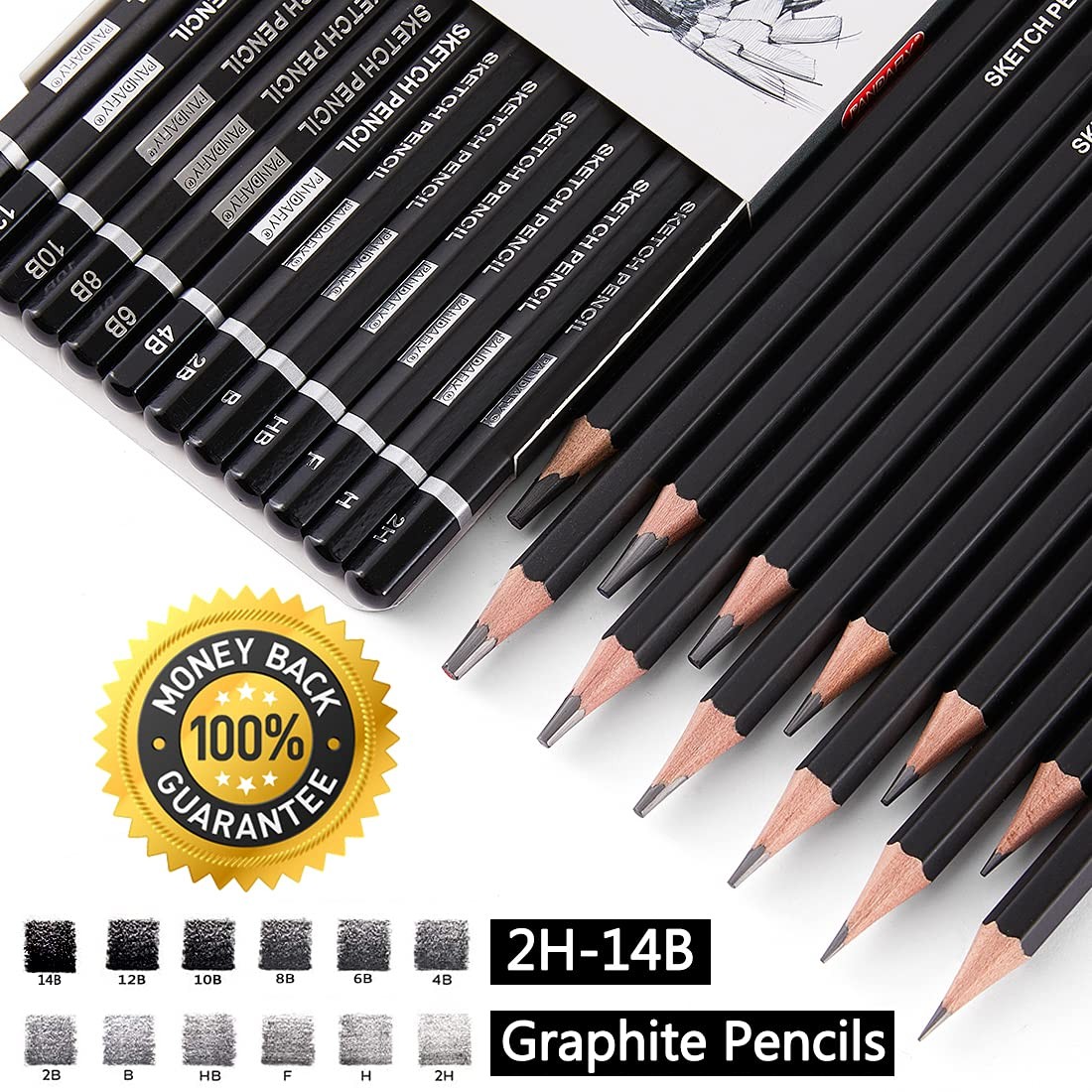 PANDAFLY Professional Drawing Sketching 1 Count (Pack of 12), 12 Pack – Black