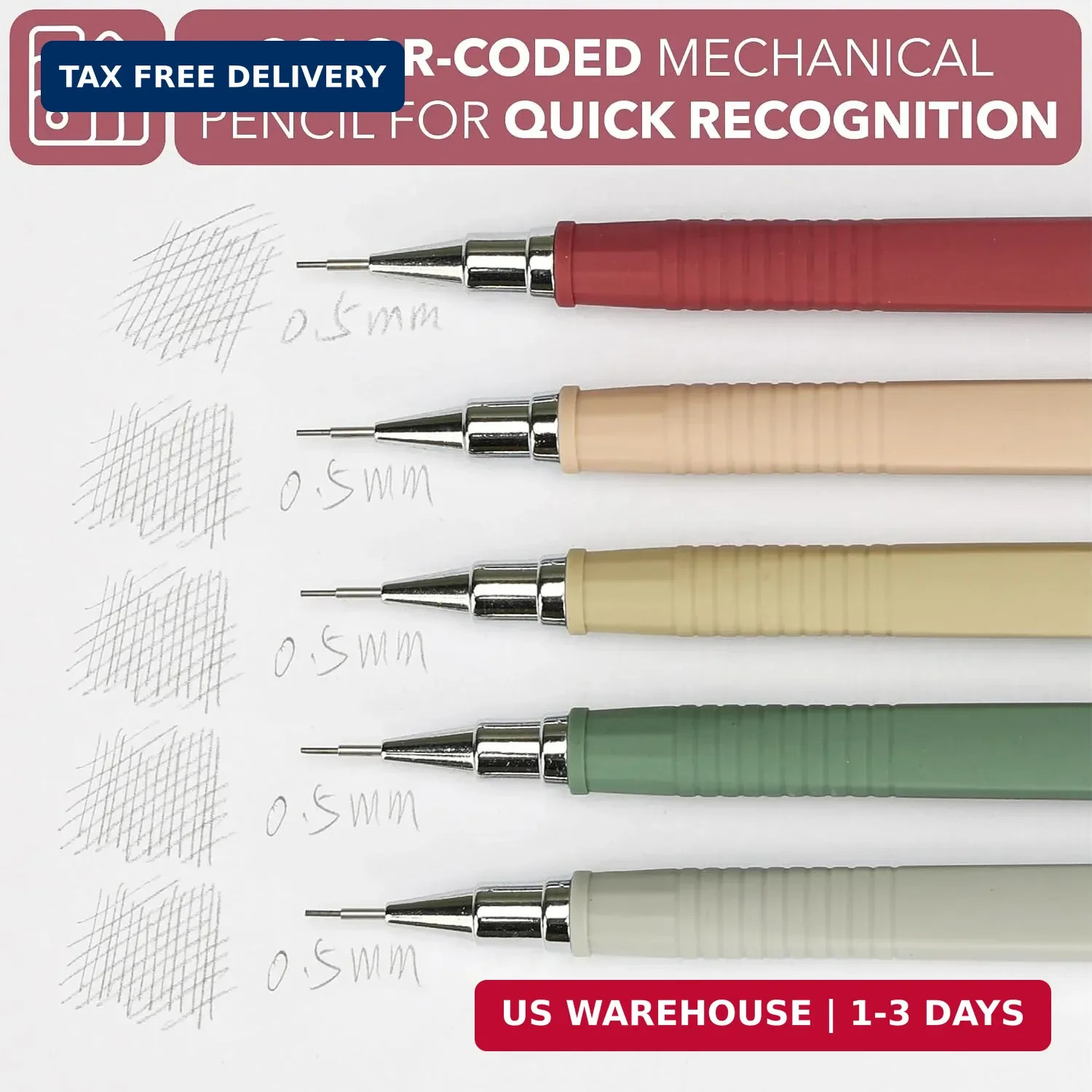 Mr. Pen- Mechanical Pencil Set with Lead and Eraser Refills, 5 Pack | 0.5mm, Ske