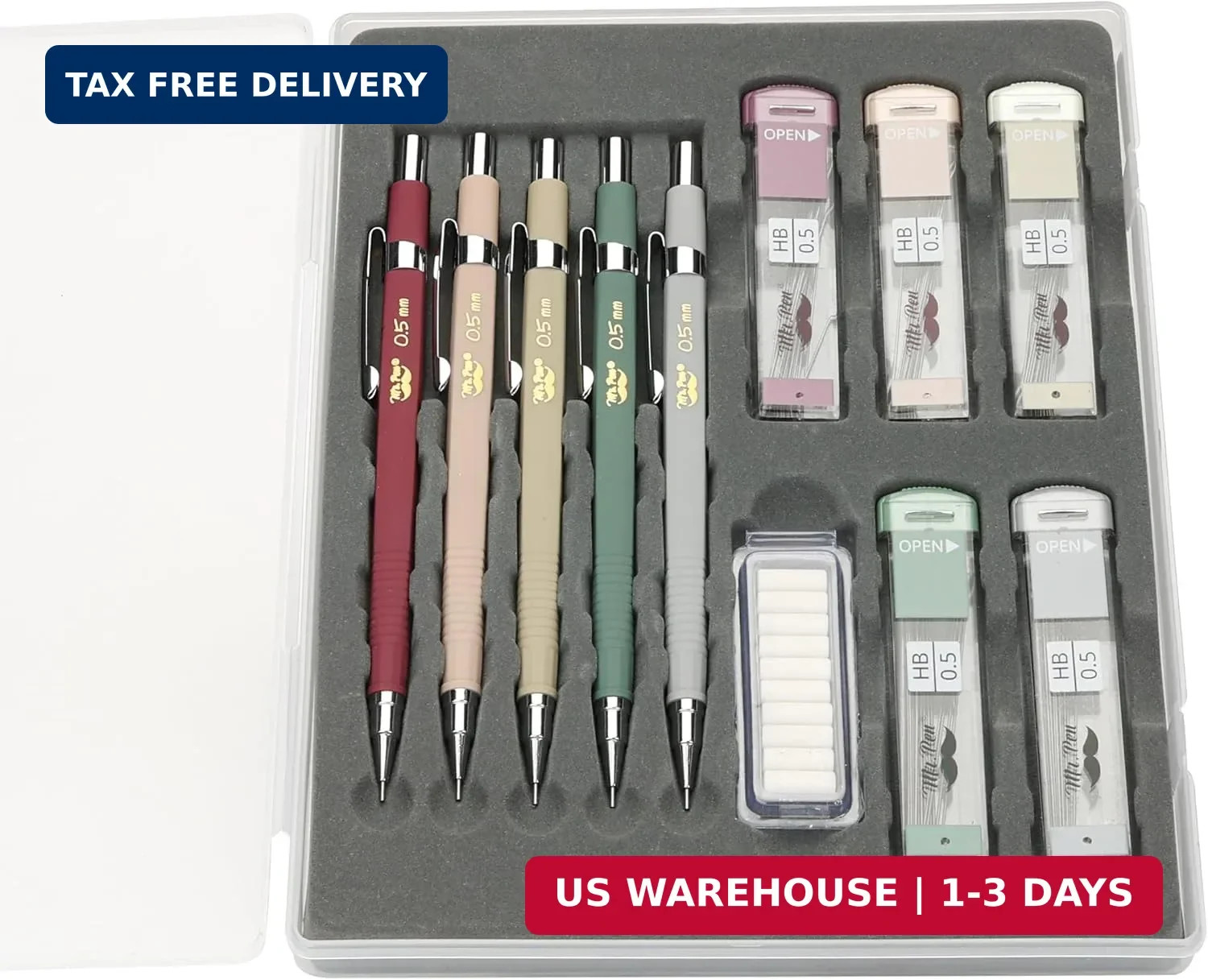 Mr. Pen- Mechanical Pencil Set with Lead and Eraser Refills, 5 Pack | 0.5mm, Ske