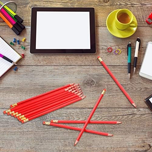 Zhanmai 24 Pieces Red Pencils with Eraser Pre Sharpened Wooden Erasable Checking