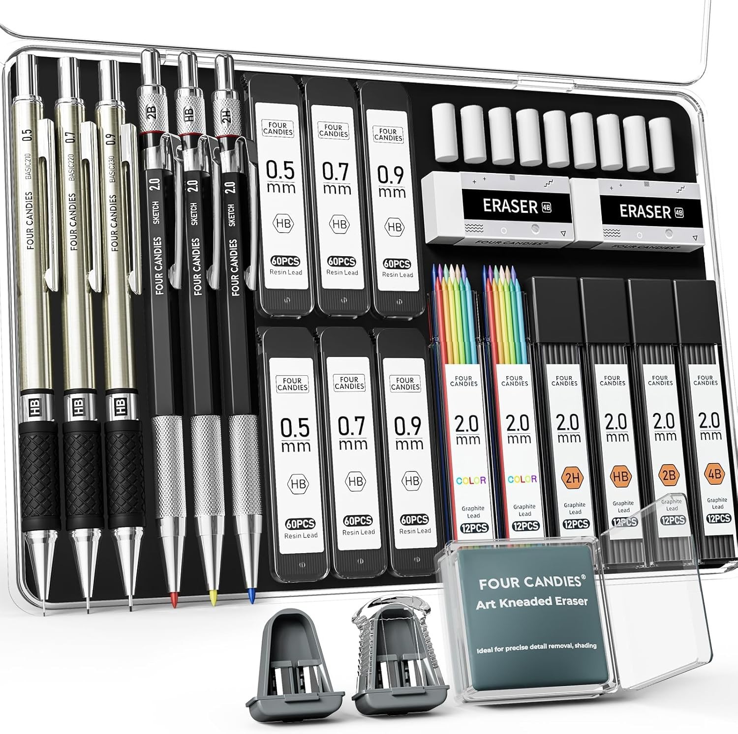 Luxury 25PC Mechanical Pencil Kit with Comfort Grip & Kneaded Eraser Included