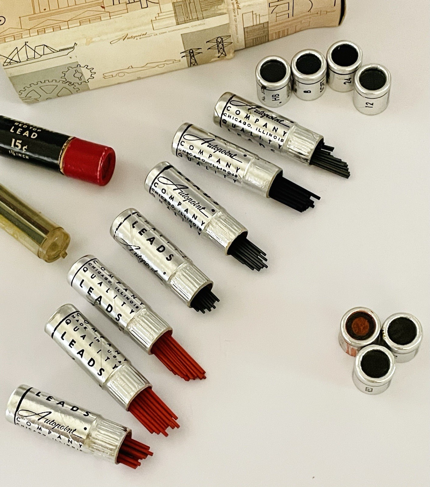 Lot of Vintage AUTOPOINT Mechanical Pencil Lead USA , Black Red Blue & 1 Evrshrp