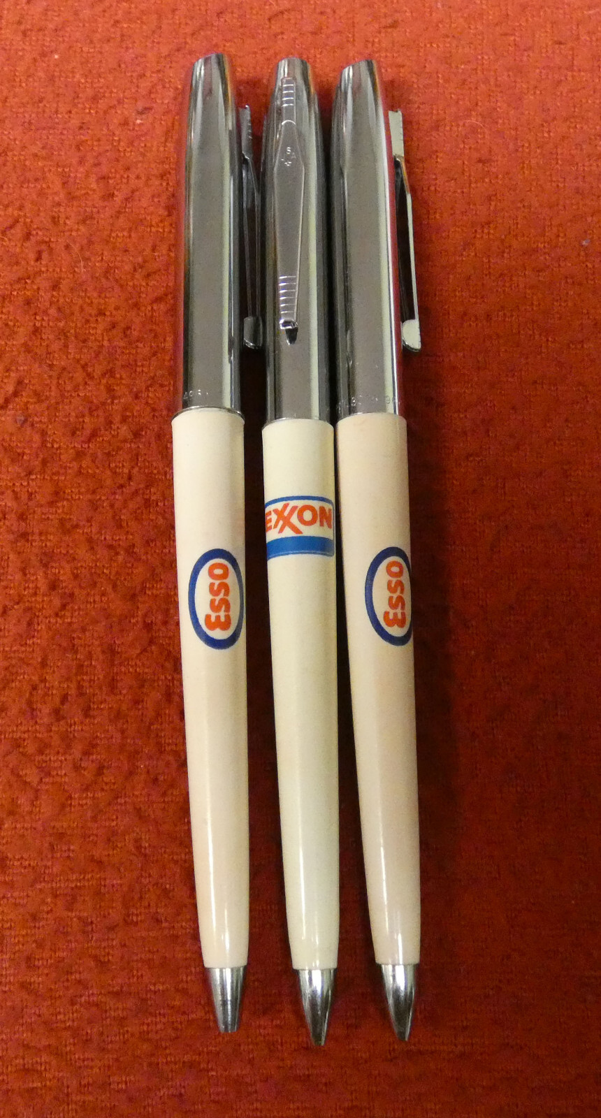 Vintage ESSO Standard Oil Mechanical Pencil x2 & Exxon Pen White Bone Silver Lot