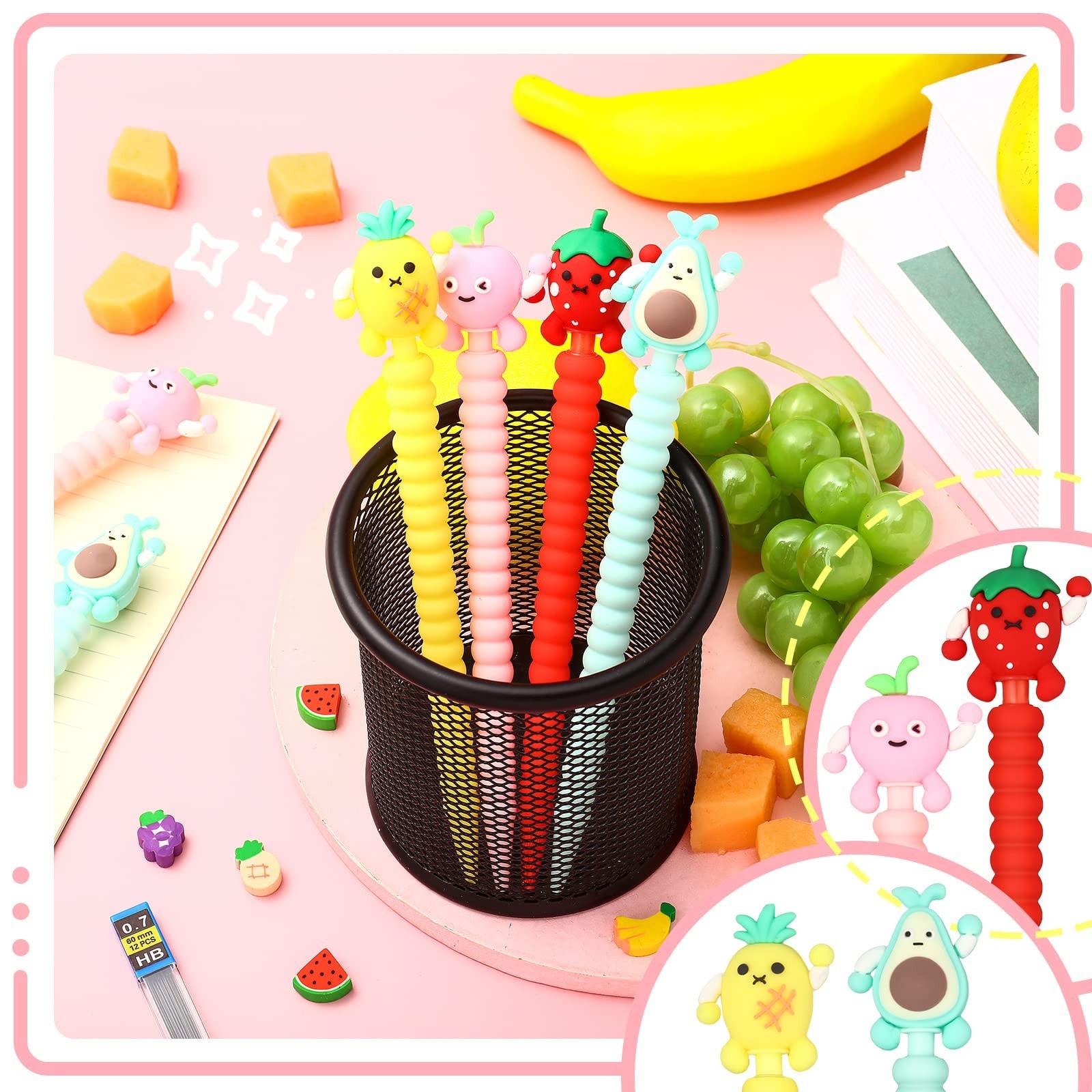 Chinco 24 Pieces Mechanical Pencil Cute Mechanical Pencils with Fruit Erasers…