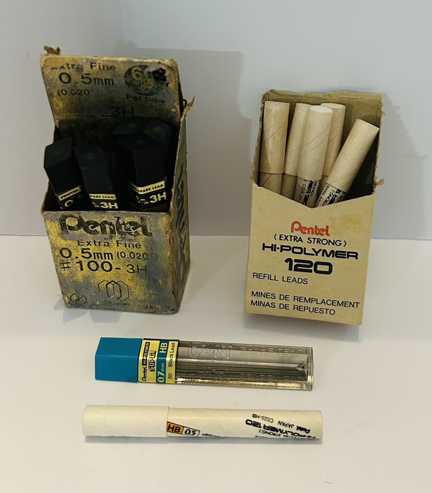 Set Of 10 Tubes ~ Pentel 0.5 mm Extra Fine 3H & Extra Strong 2H ~ + 2 More Tubes