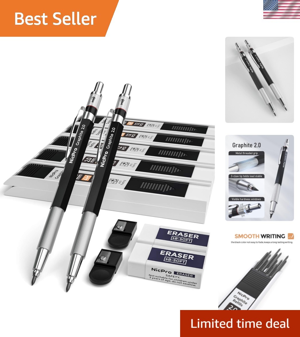 2mm Metal Mechanical Pencil Set, 2PCS Lead Holder 2.0 mm Marker Artist Carpen…