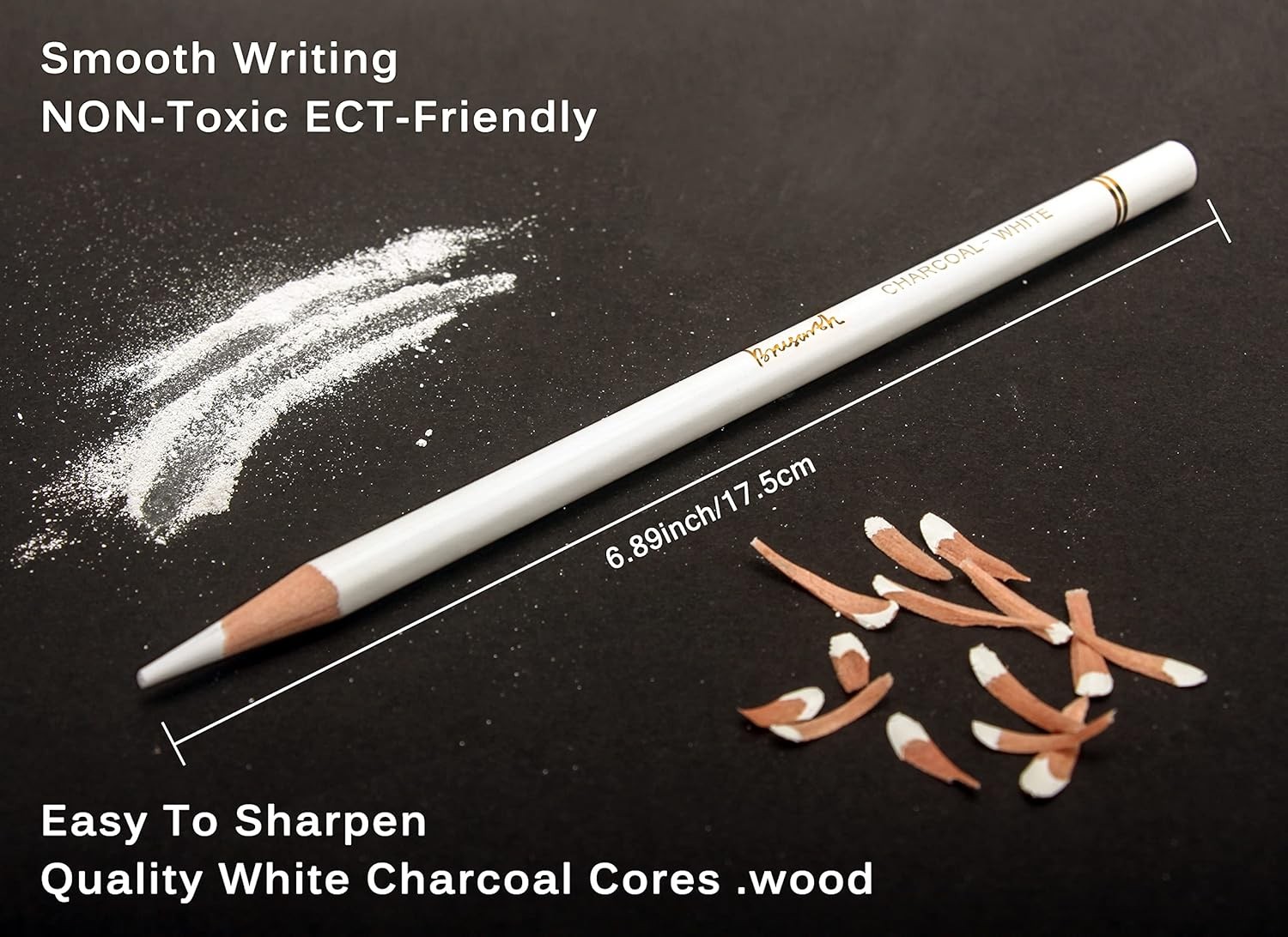 White Charcoal Pencils Drawing Set, Professional 6-Piece Sketch,