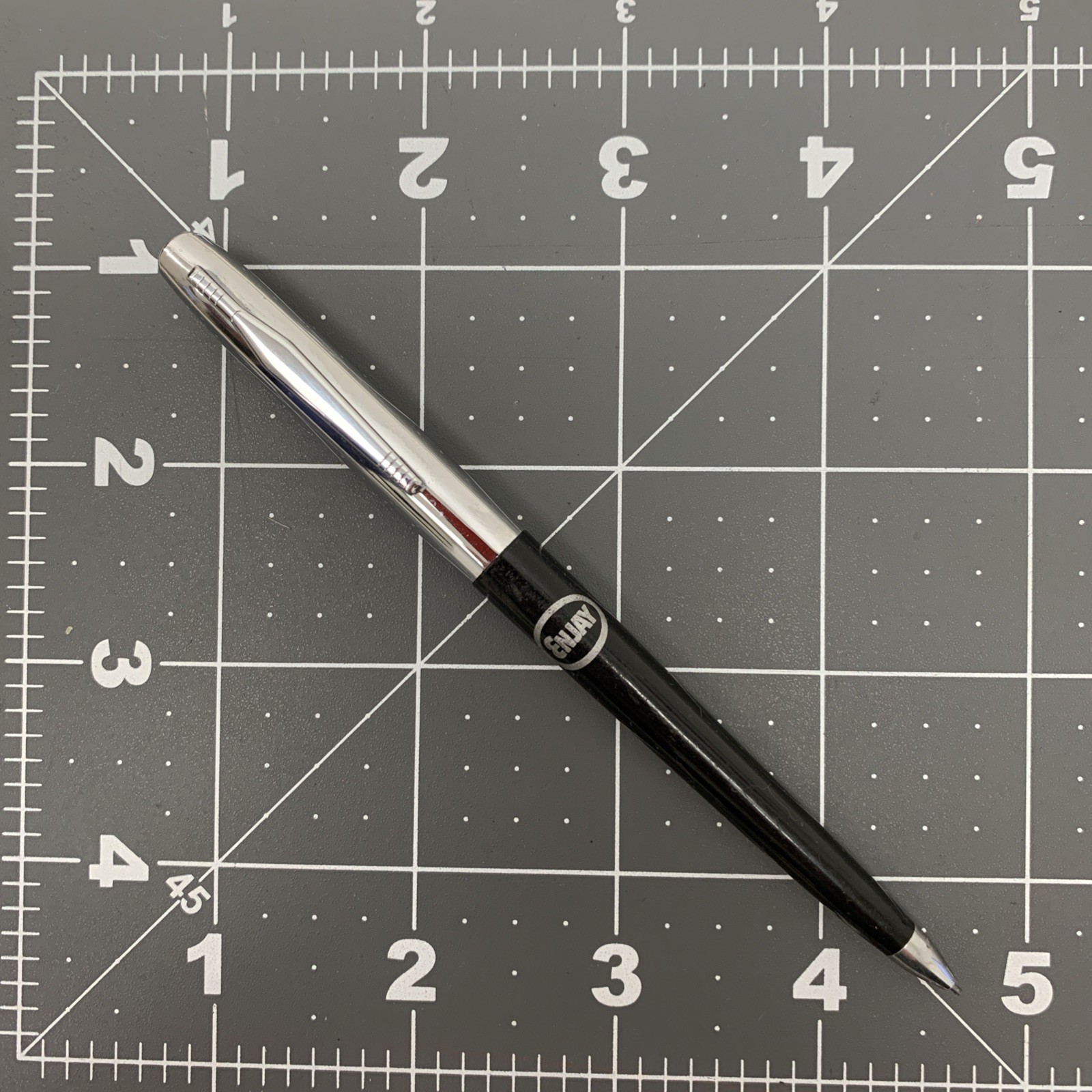 Vintage Mechanical Pencil Enjay Chemical Company Oil Fuel Silver Chrome Black