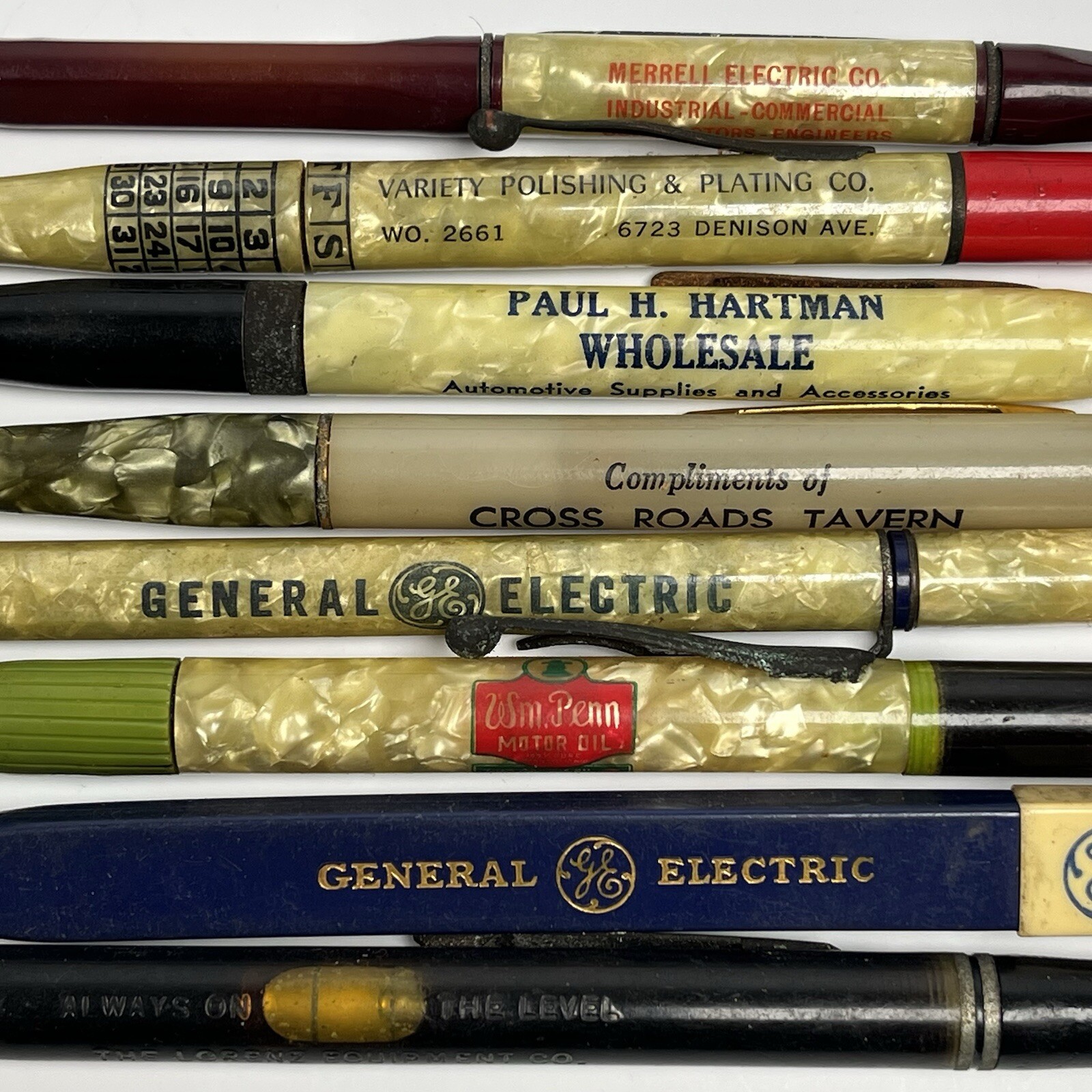Vintage Mechanical Pencil Lot Advertising Wm Penn General Electric Pearl Shell