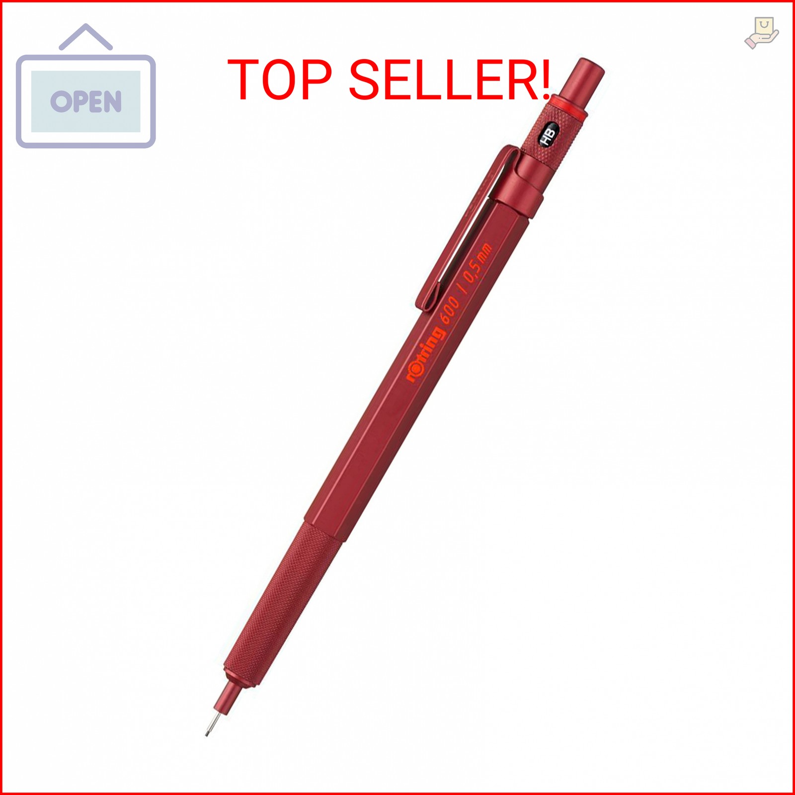 rOtring 600 Mechanical Pencil | HB 0.5 mm | Red All-Metal Body | Hexagonal Barre