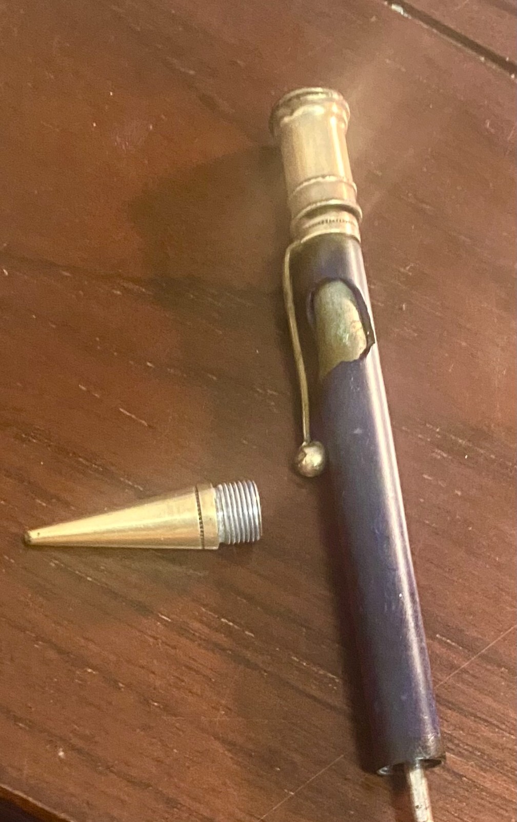 ANTIQUE PARKER DUOFOLD MECHANICAL PENCIL, GOLD PLATED PARTS, BLACK BARREL, c1920