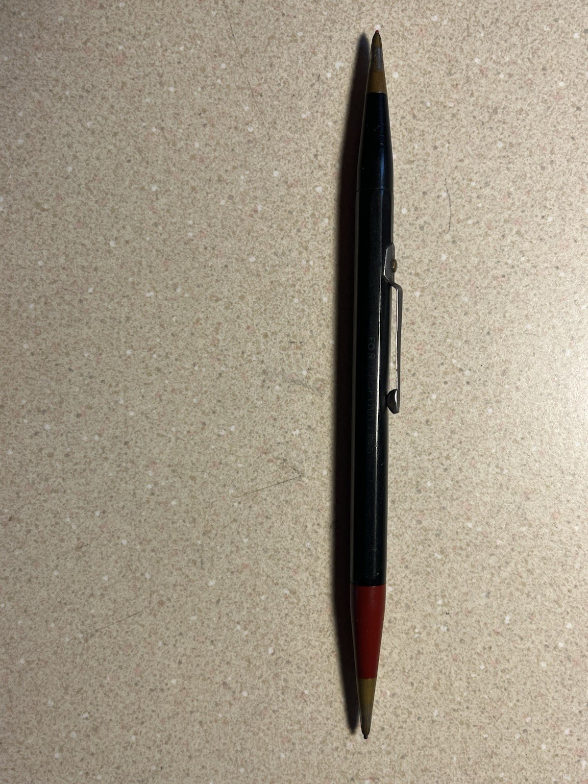 Autopoint Duo-Point Black w/Red & Black Ends Caterpillar Pencil – 1940s 6”