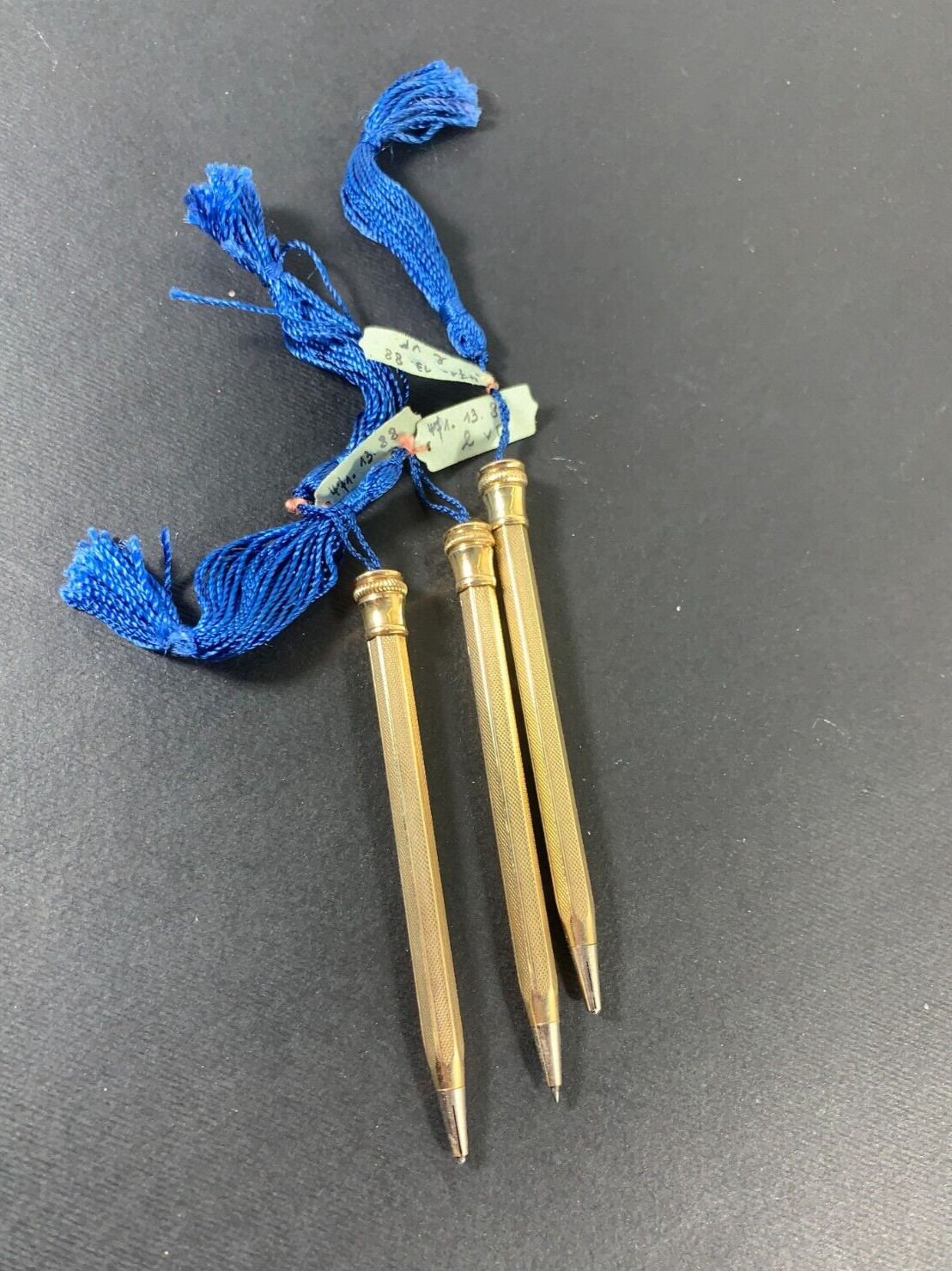 3x Art Deco Rolled Gold Propelling Mechanical Pencil Blue tassel