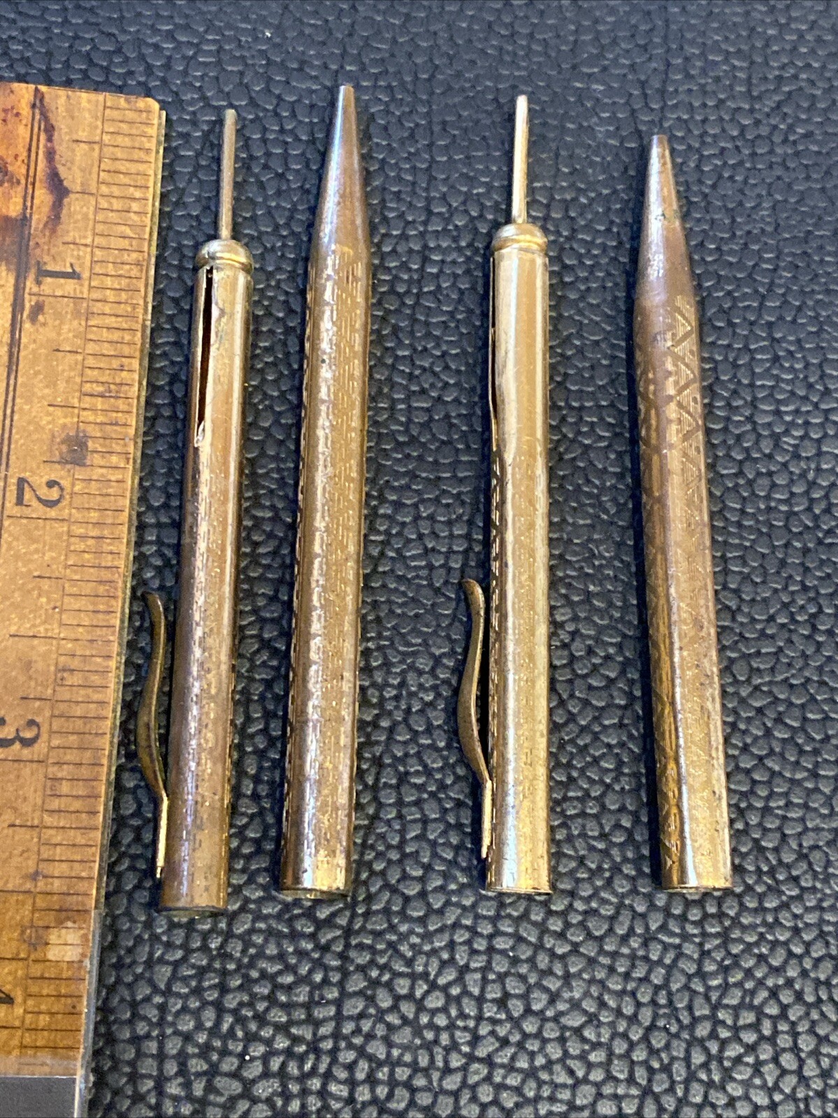 2 Early Telescoping Collapsible Fancy Gold Filled Mechanical Pocket Pencil AS IS