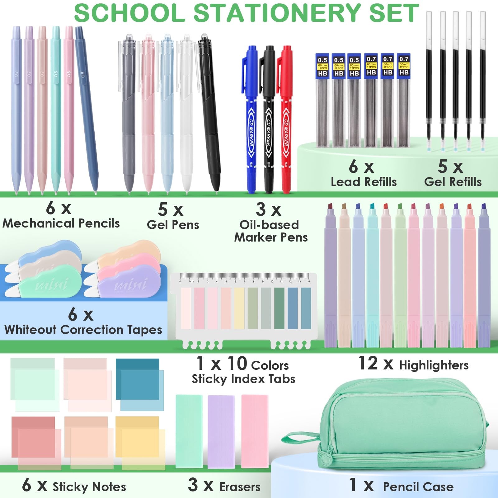 54 PCS Aesthetic School Supplies, Stationery Essentials Set with Large Pen Ca…