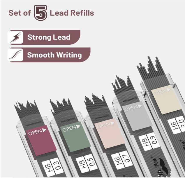 Mr. Pen- Art Mechanical Pencil Set, 5 Sizes (0.3, 0.5, 0.7, 0.9, 2.0mm) | 5 HB L