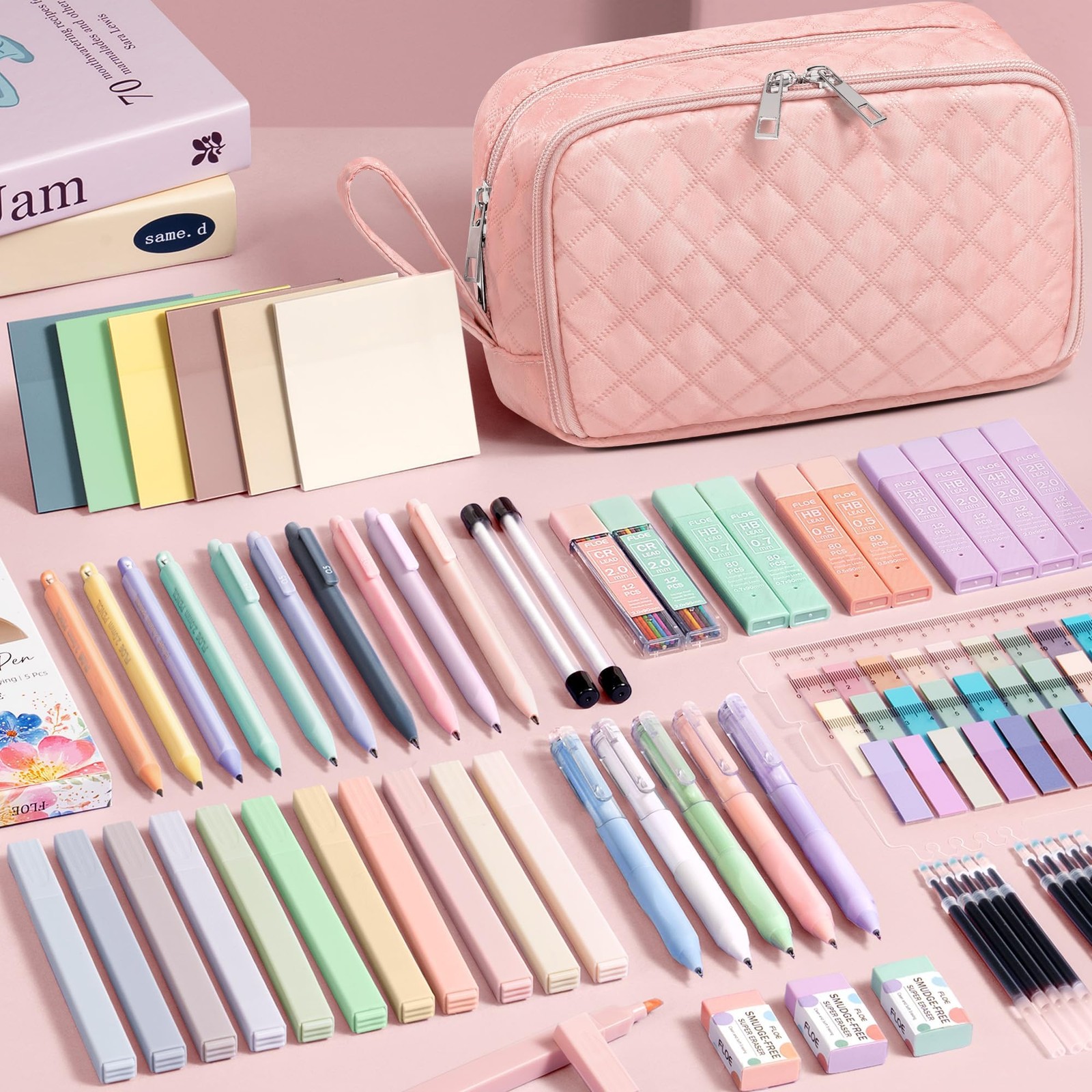 62 PCS Aesthetic School Supplies Pencil Case Pastel Highlighters Gel Pens Kit