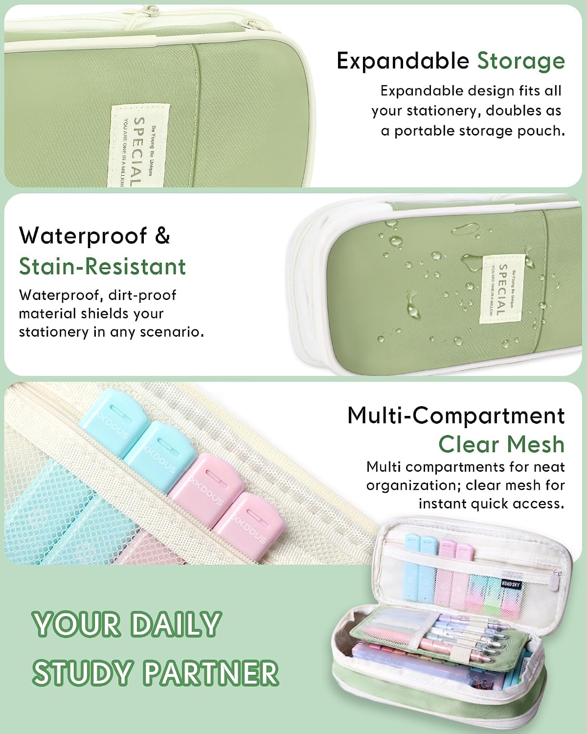 XKDOUS 54 PCS Cute School Supplies with Large Pen Case