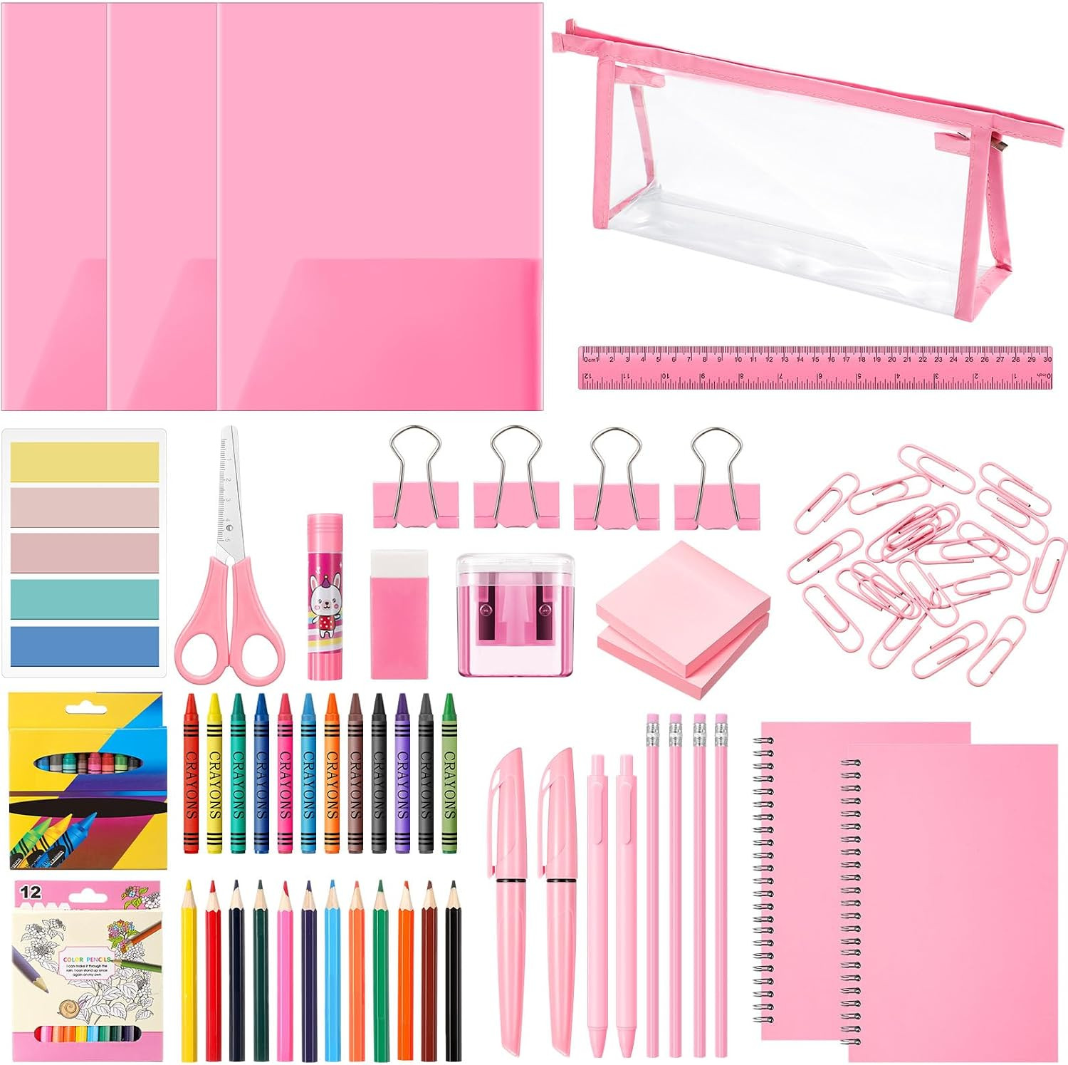 48 Pcs Pink School Supplies with Cute Pen Case Back to School Stationery Set Inc