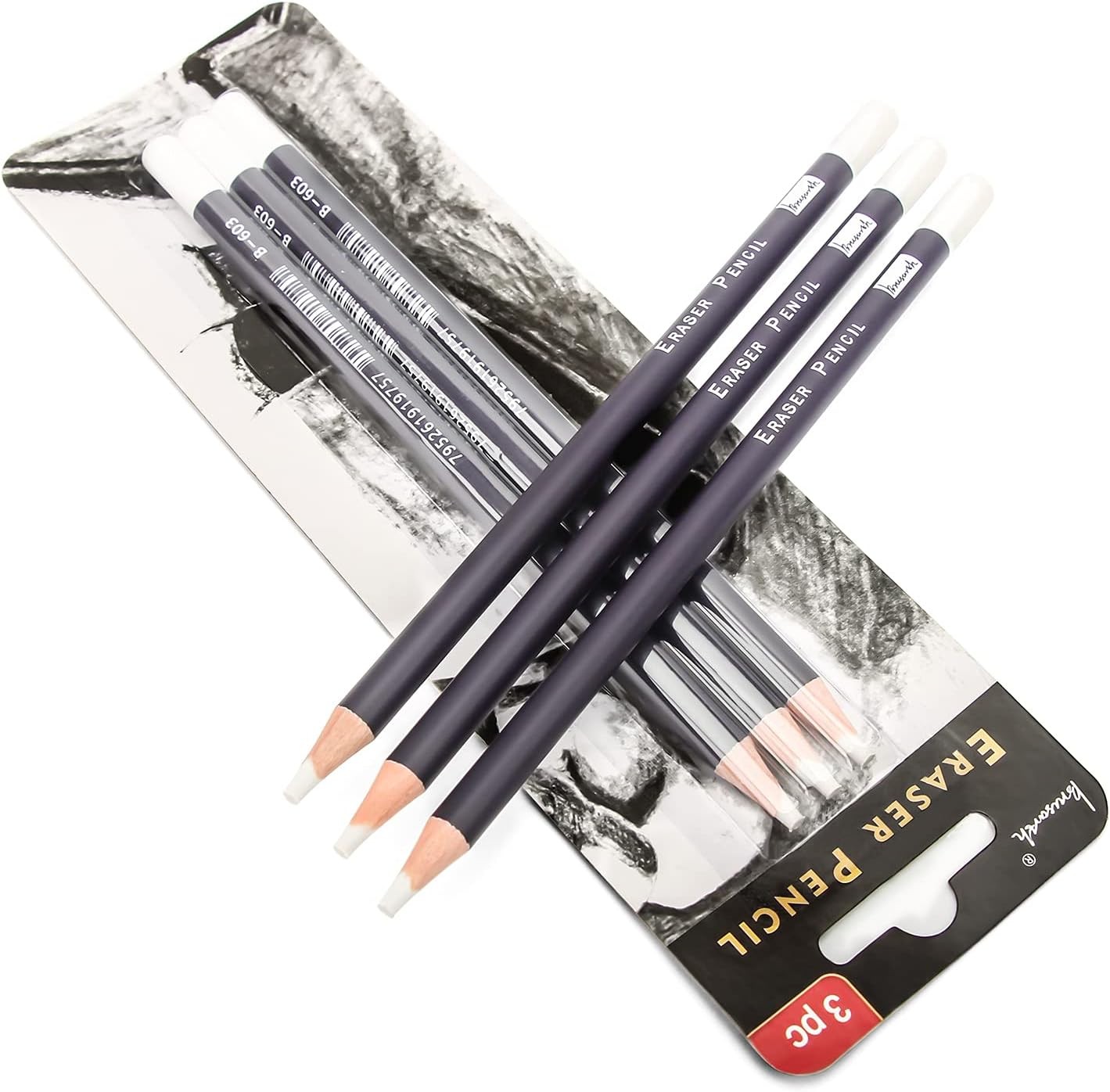 3pc Eraser Set – Fine Detail for Sketching, 3 Count (Pack of 1), 白色