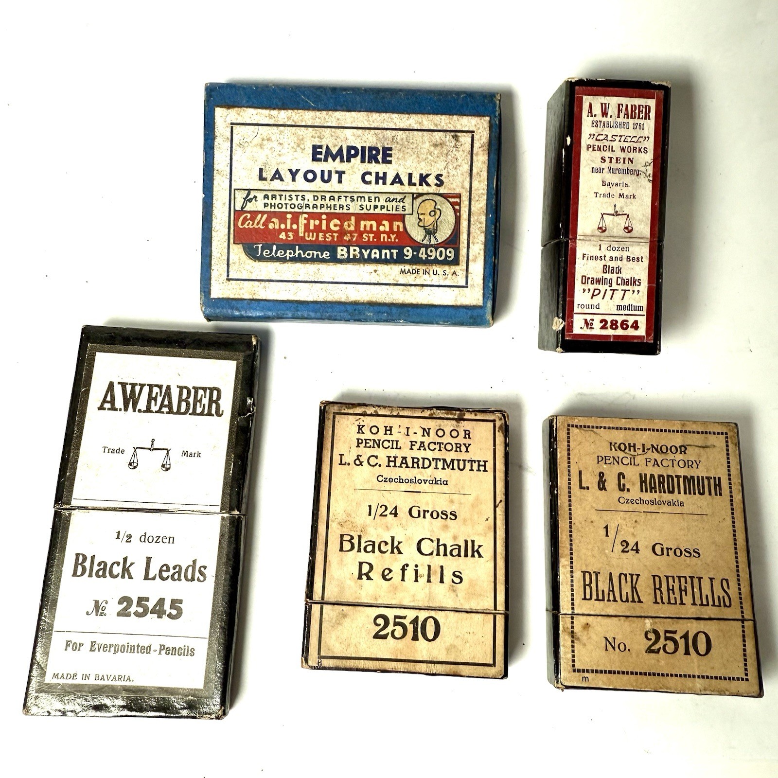Vintage Boxes Lot Of Listo Leads Black A. W Farmer And Empire Layout Chalks
