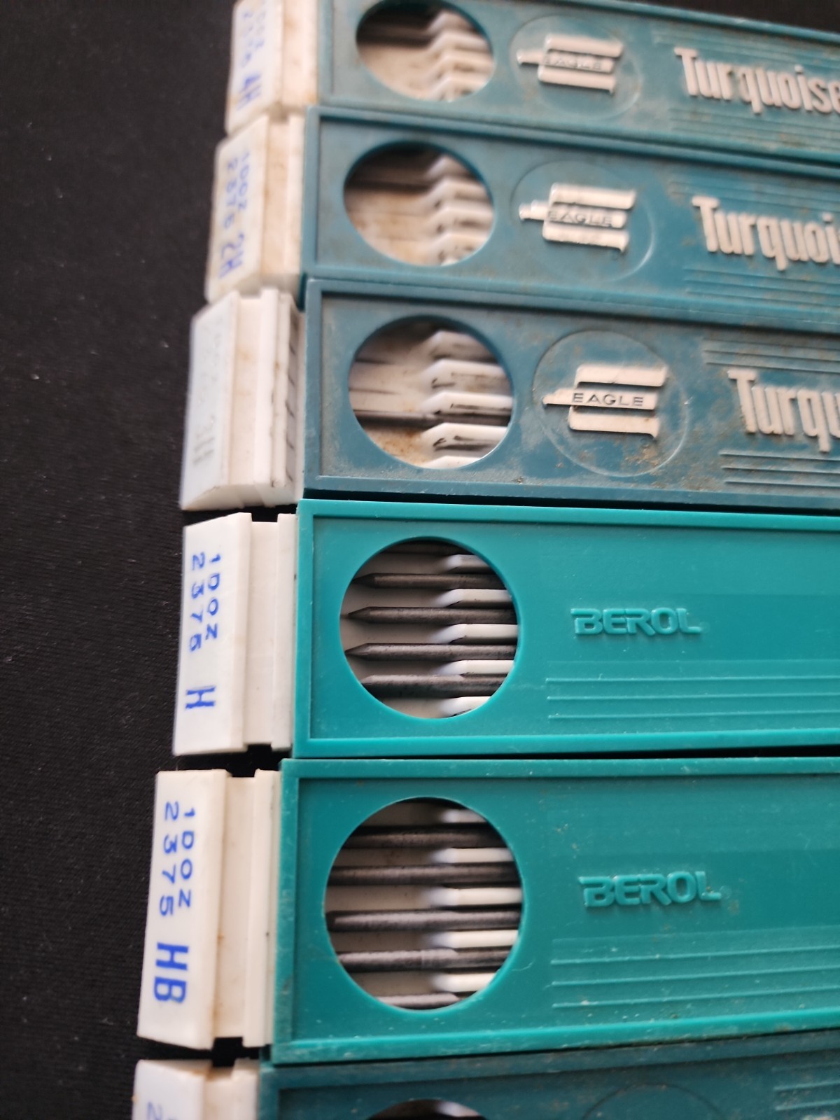 Vintage 6 pks Berol Turquoise Eagle Drawing Leads H 2H 3H, HB, 4H art supplies