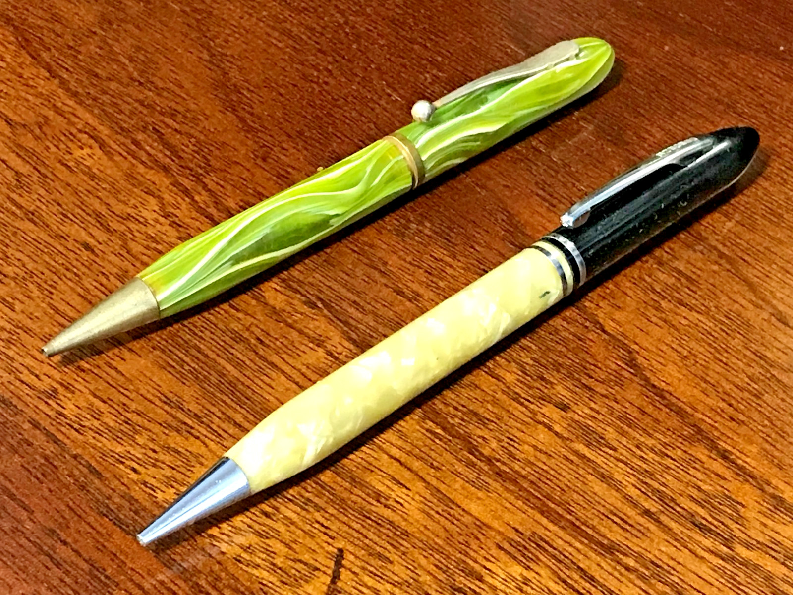 2 OLD MECHANICAL PENCILS ~ GREEN CELLULOID & 2-TONE OSBORNE ~ Estate Finds