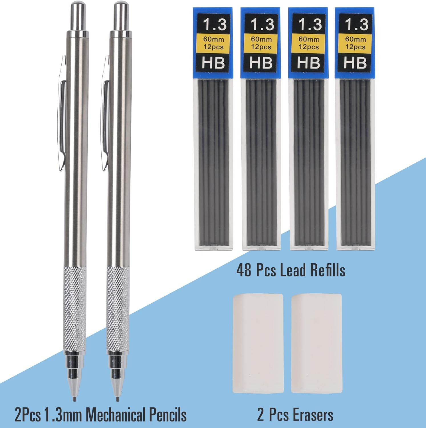 1.3 Mm Mechanical Pencil Set with 4 Tubes Lead Refills,2 Eraser,1.3Mm Mechanical