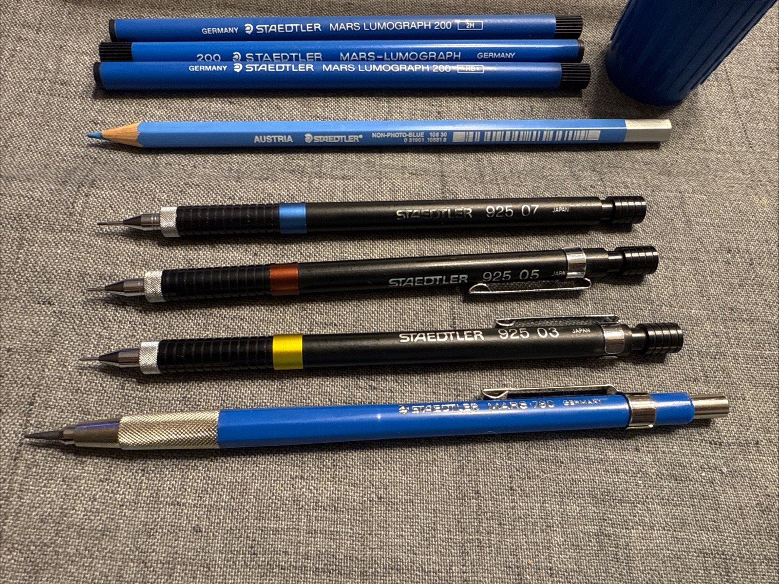 Staedtler Drafting Set Extras 18 Pcs Case Mechanical Pencils 03,05,07 Mars 780