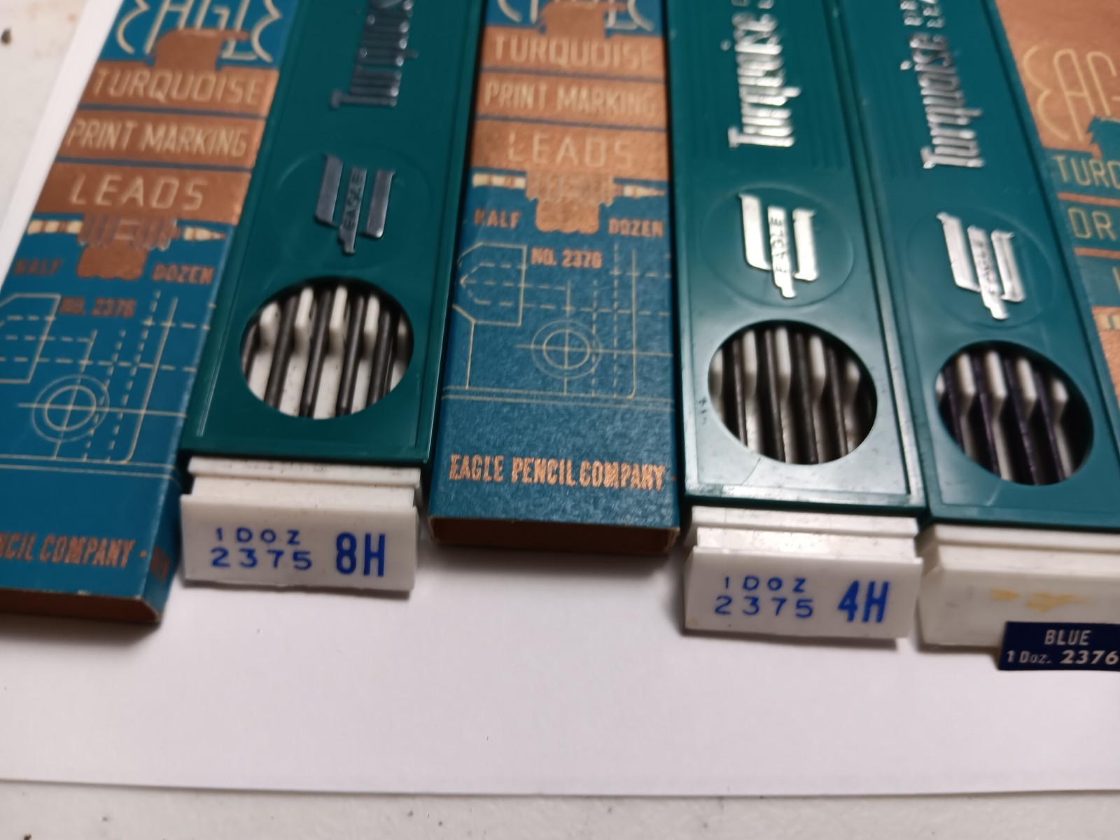 Vtg EAGLE Turquoise Drawing Lead Refills Lot BLUE CARMINE YELLOW 2375 4H 8H 2375