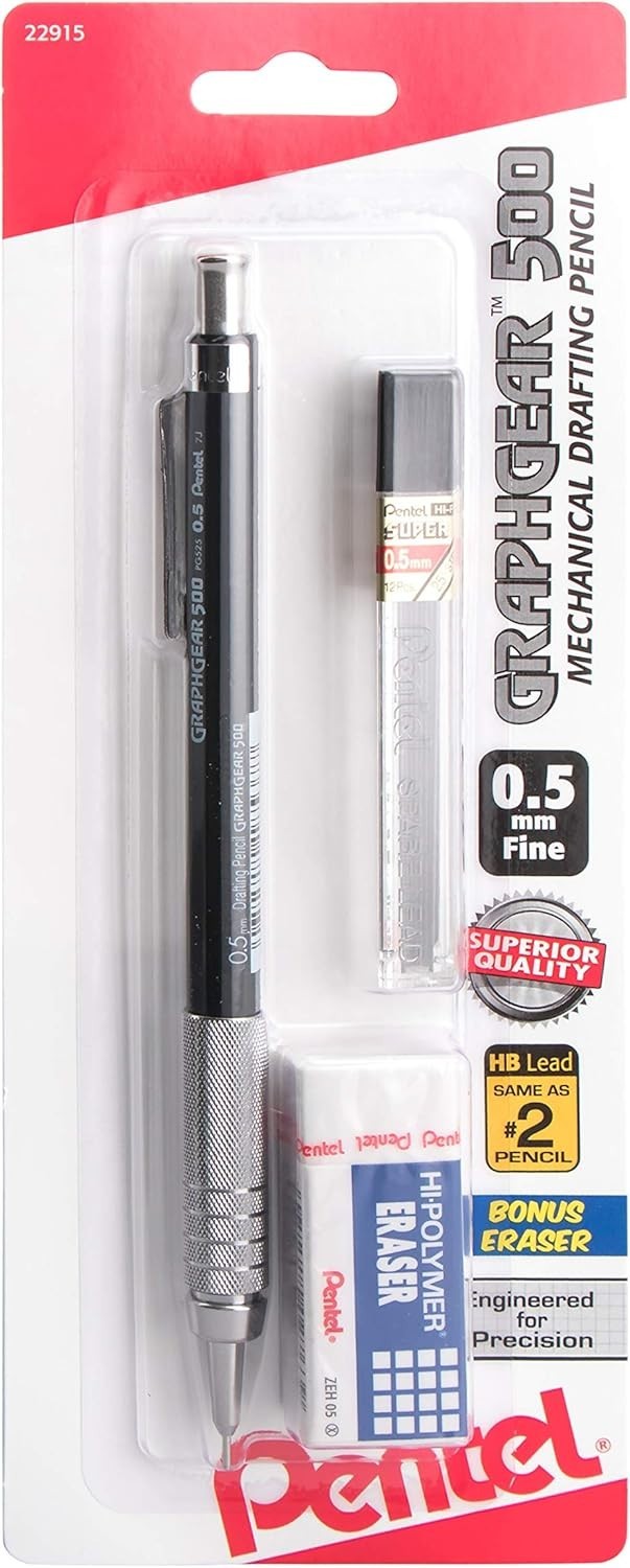 0.5mm GraphGear 500 Refillable Mechanical Pencil with Hi-Polymer Lead and Eraser