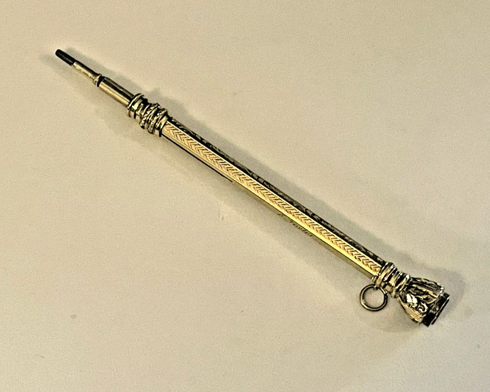 Antique Chatelaine Retractable Pencil Gold Filled Amber Color Jewel MONO🌺🌺