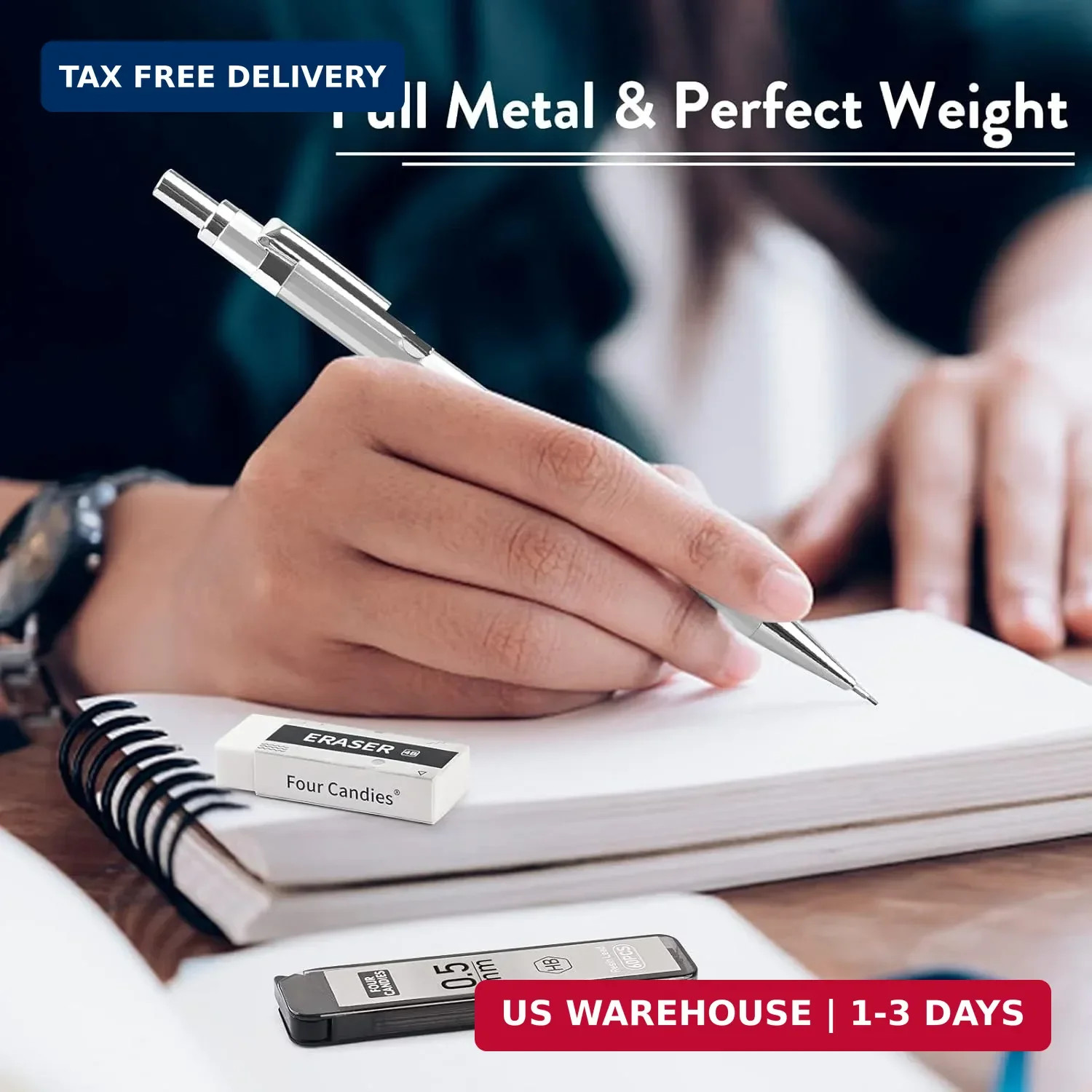 Four Candies 4PCS Metal Mechanical Pencil Set with 0.5mm Fine Point, 480 Leads,
