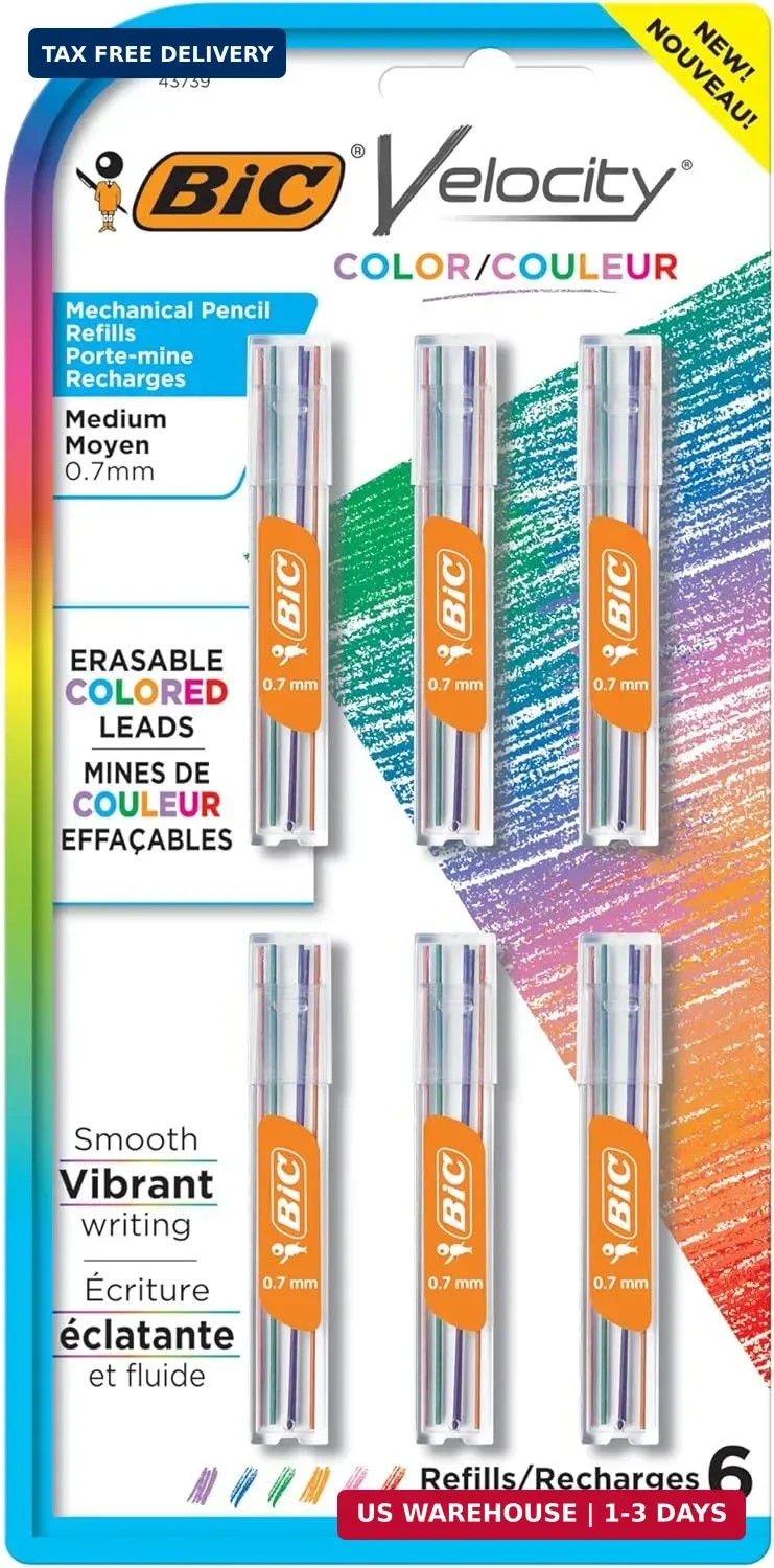 BIC Velocity 0.7mm Colored Lead Mechanical Pencil Refills 36 Count Assorted