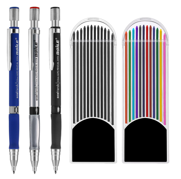 JOVITEC 3 Pieces 2.0 mm Mechanical Pencil with Color and Black Cases Refills …