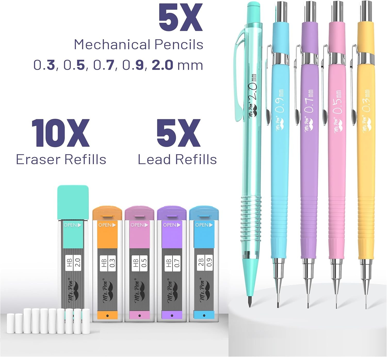 Mr Pen Mechanical Pencil Set Pastel 5 Sizes Drawing Sketch Kit