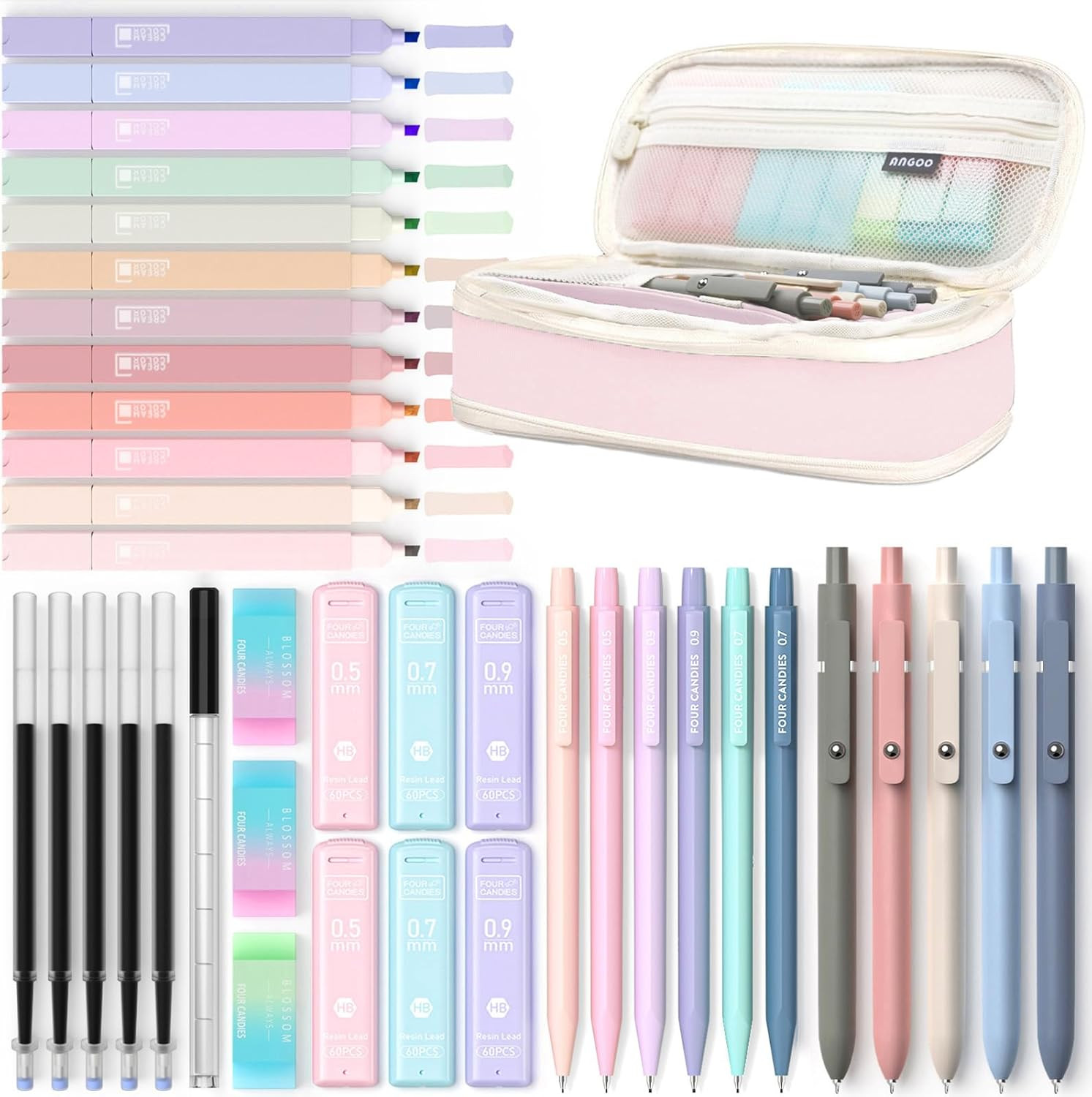 39 PCS Aesthetic School Supplies with Cute Pen Case, 12 Pastel Highlighters, …