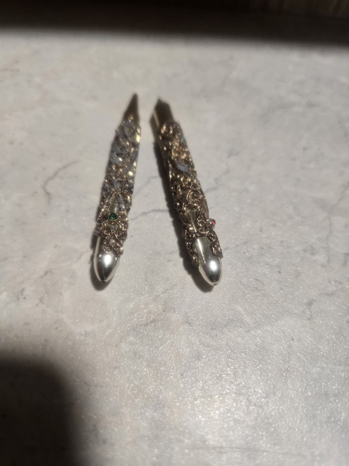 2 Vintage 1960s Ornate Gold Mechanical Pencils Chatelaine Style w/Gem Accents